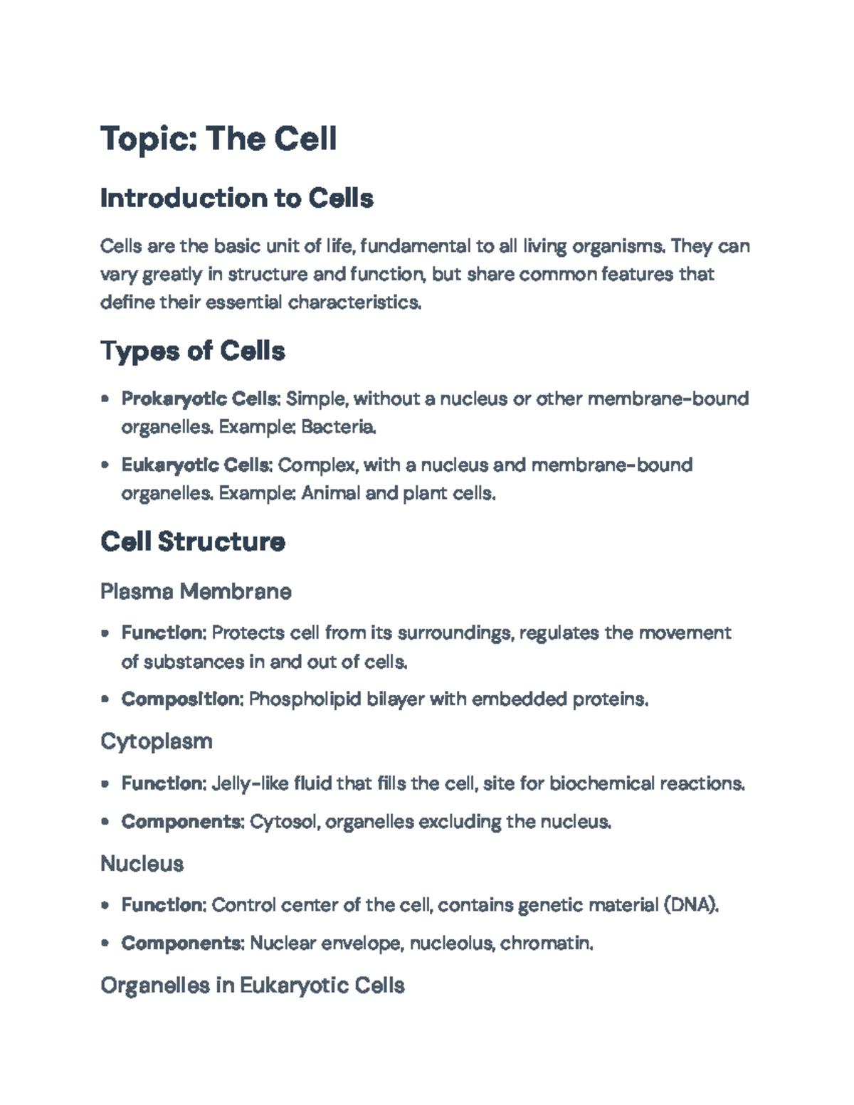 Cell Biology Overview: Structure, Function, and Processes (BIOL101 ...