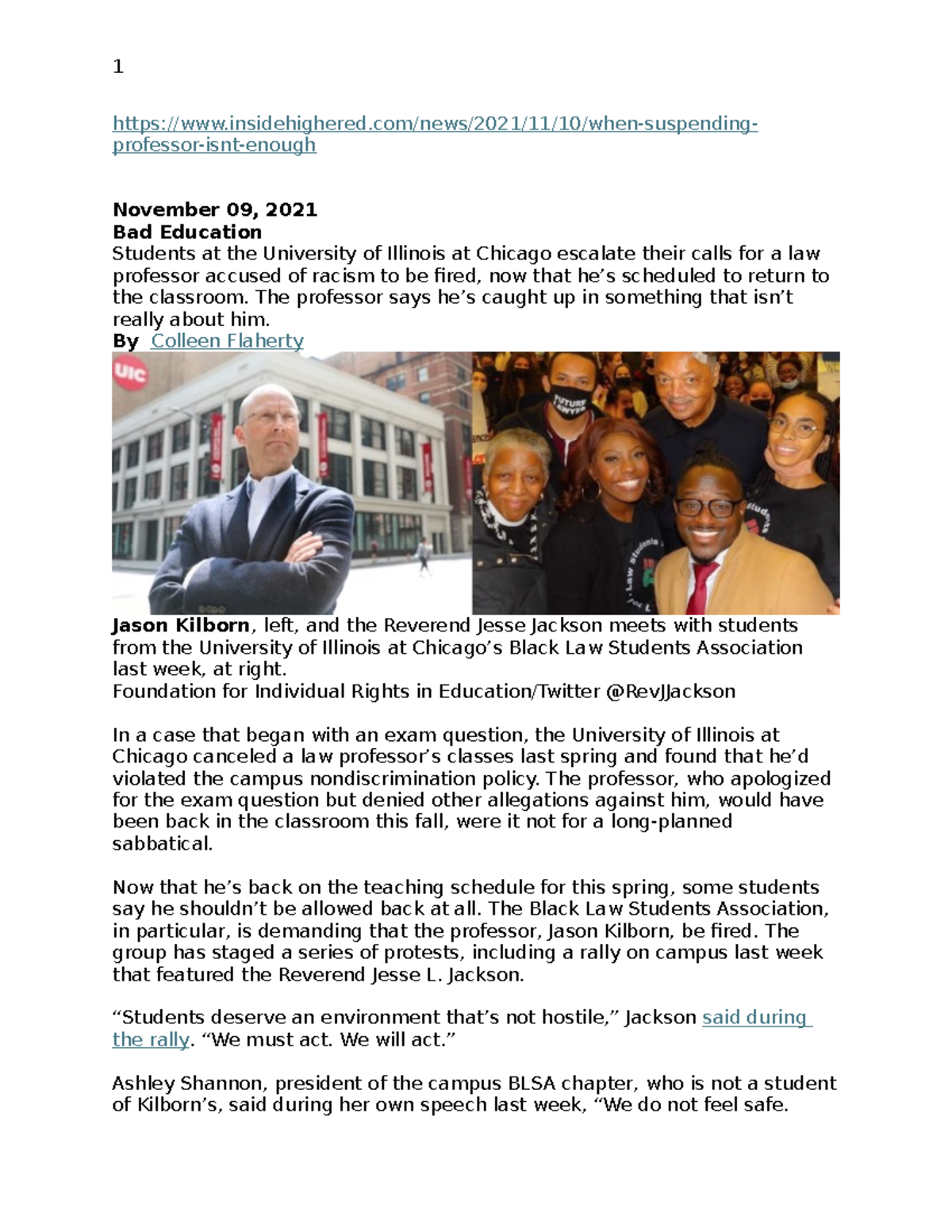 UIC Law Case Study: Racism Allegations Against Prof. Jason Kilborn ...