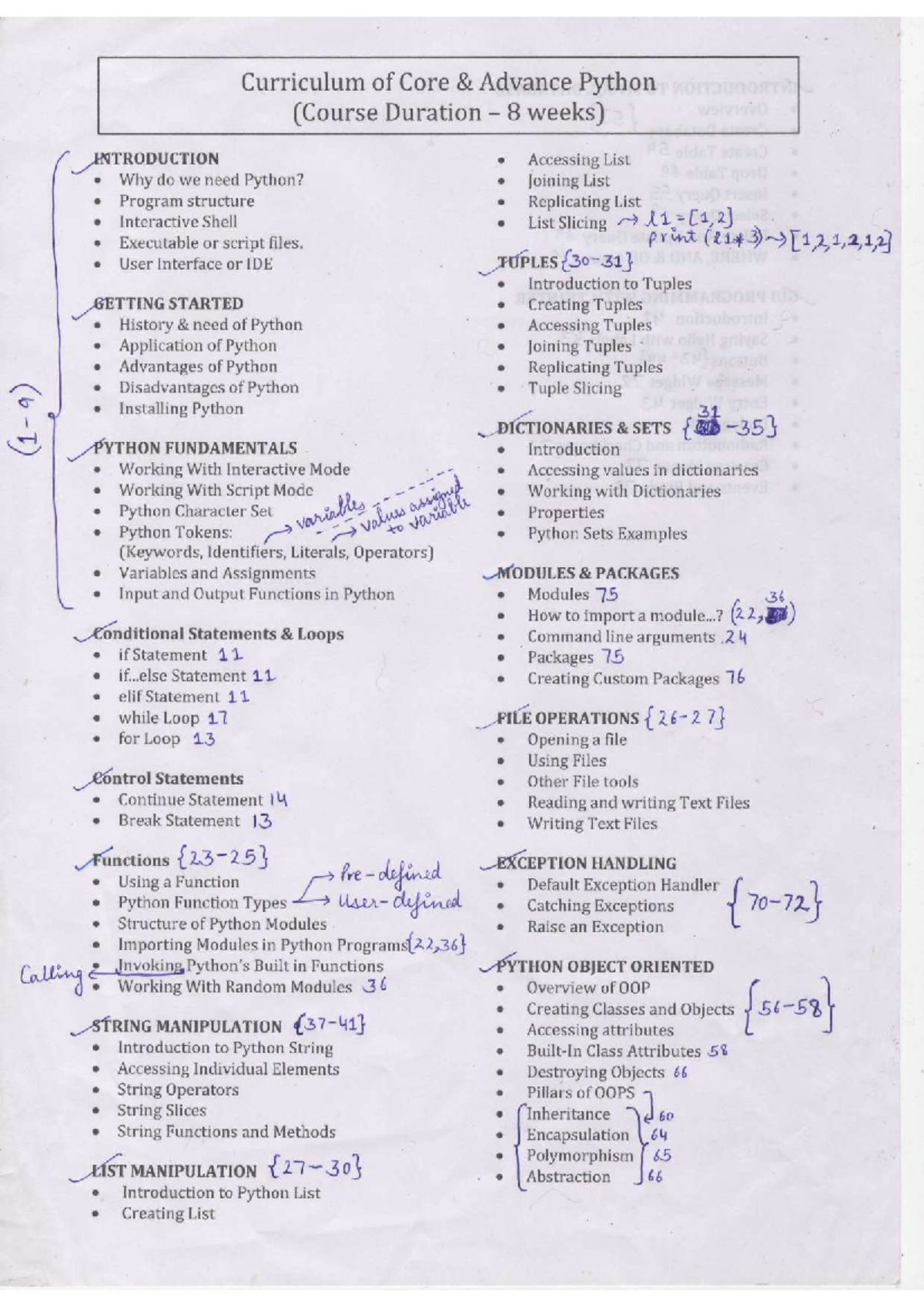 Python Study Notes for Core & Advanced Concepts - Studocu