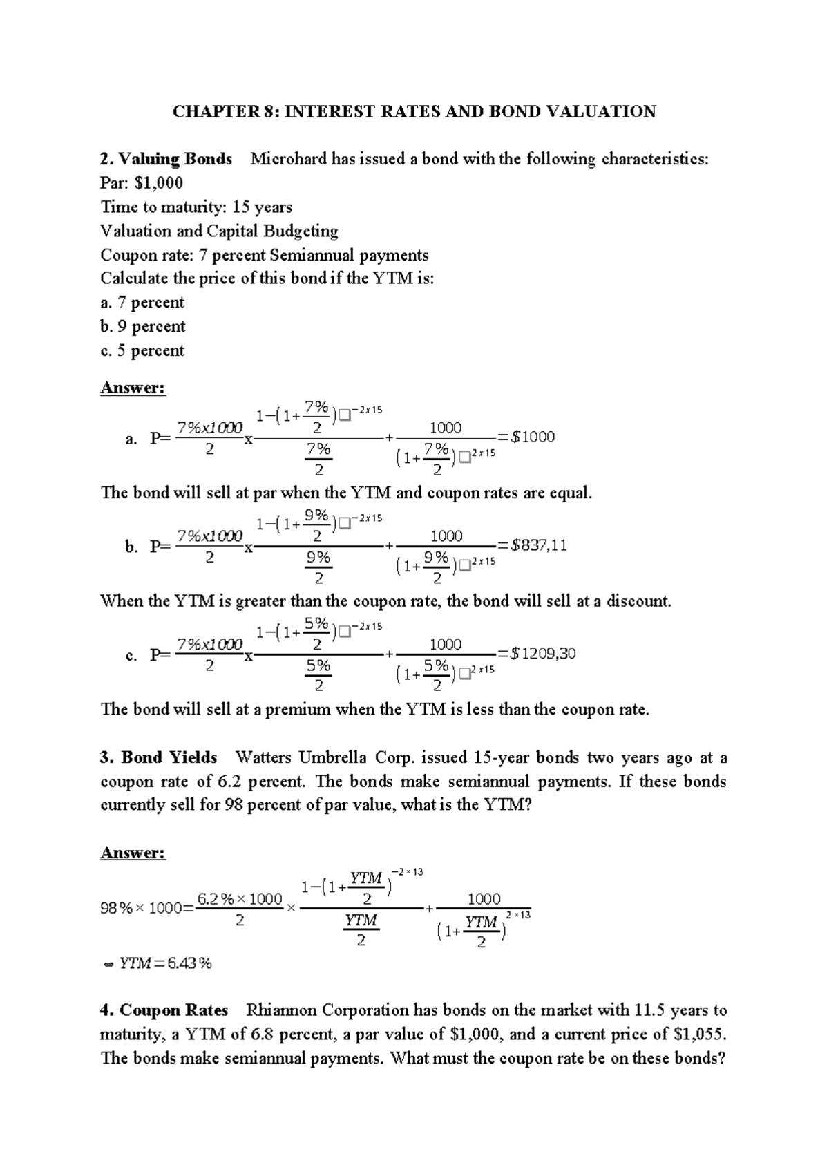Chapter 8 Assignment - Bond Valuation & Interest Rates (Gr4) - Studocu