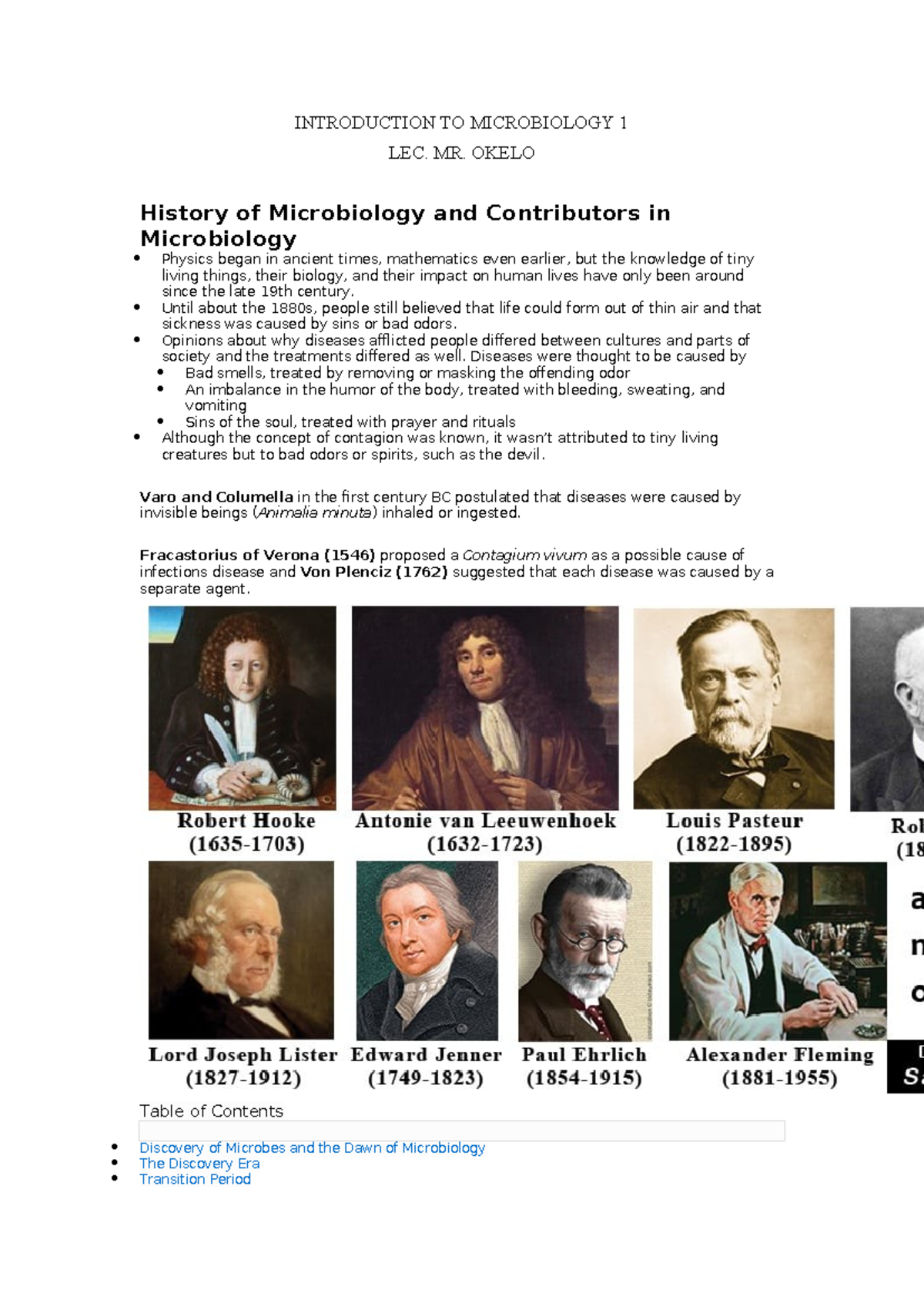Introduction TO Microbiology 1 - INTRODUCTION TO MICROBIOLOGY 1 LEC. MR ...