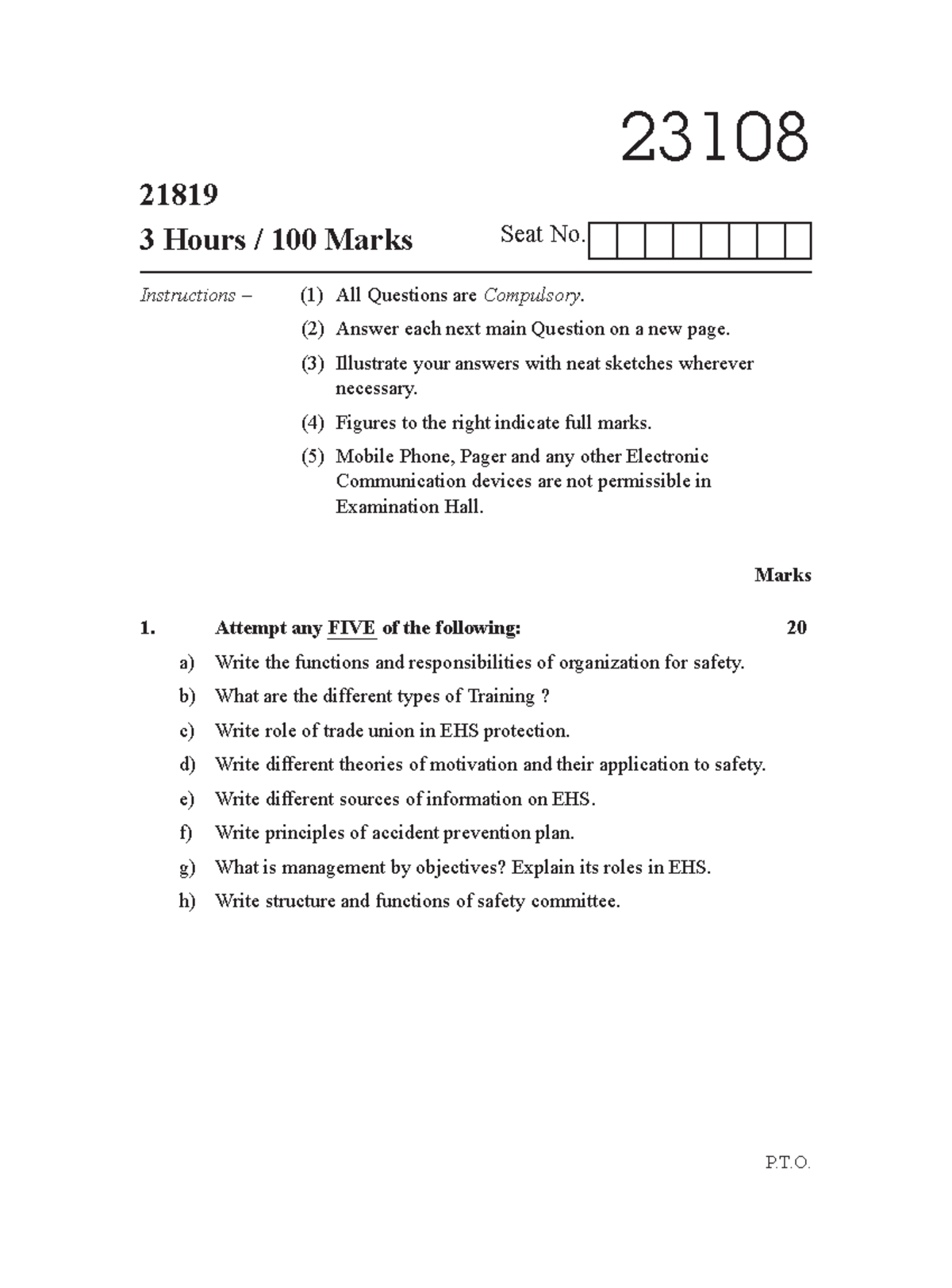 Previous Year Question Papers for EHS Course (23108) - Studocu