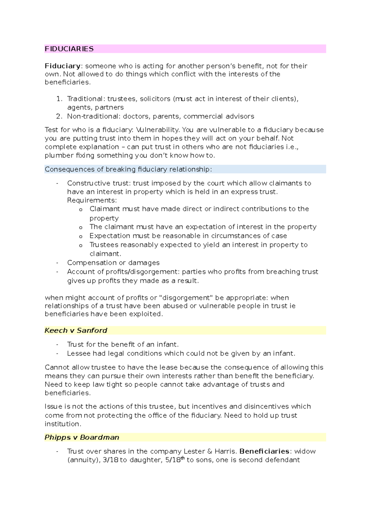 Equity Cheat Sheet: Summary of Key Concepts for Exam (LAW 101) - Studocu