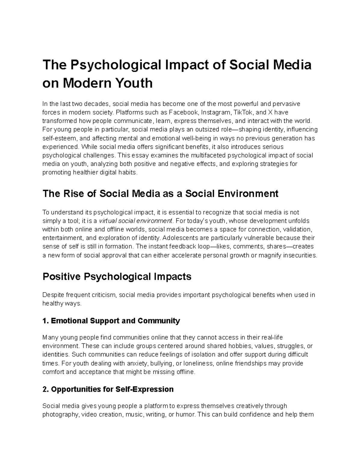 PSY 101: The Psychological Effects of Social Media on Youth - Studocu