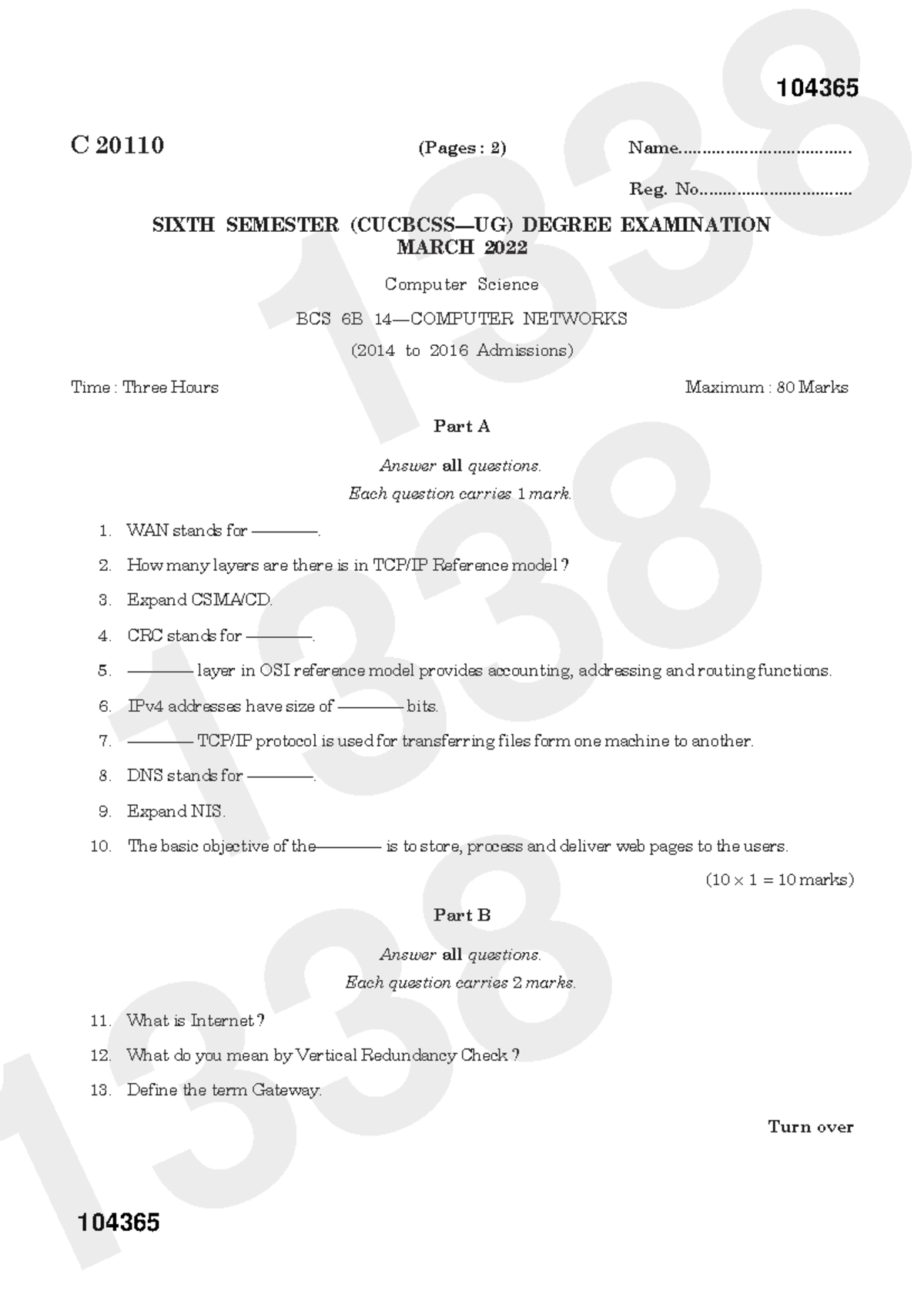 BCS 6B Networks Final Exam March 2022 - Computer Science - Studocu