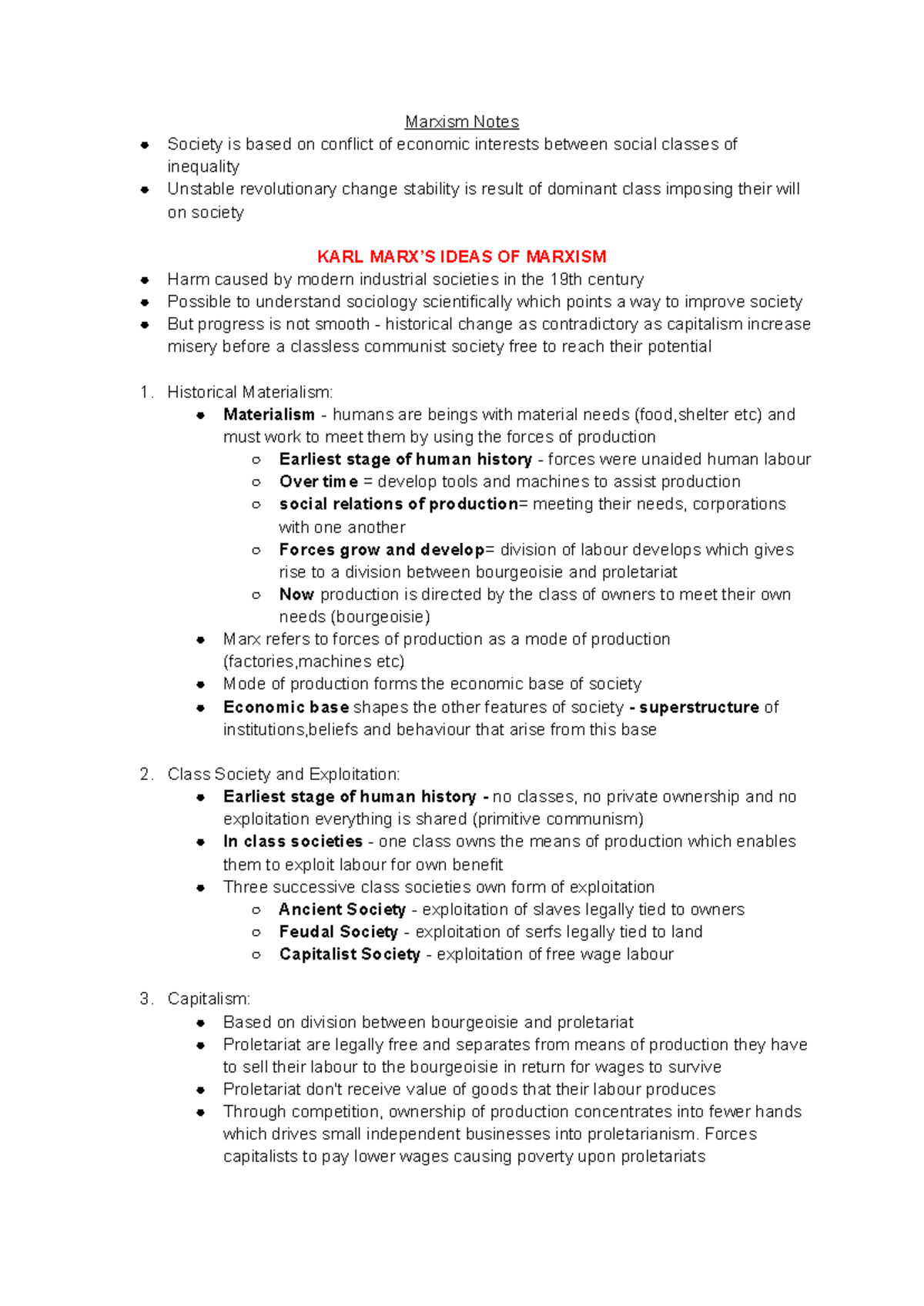 Marxism Notes: Understanding Class Conflict and Economic Inequality ...