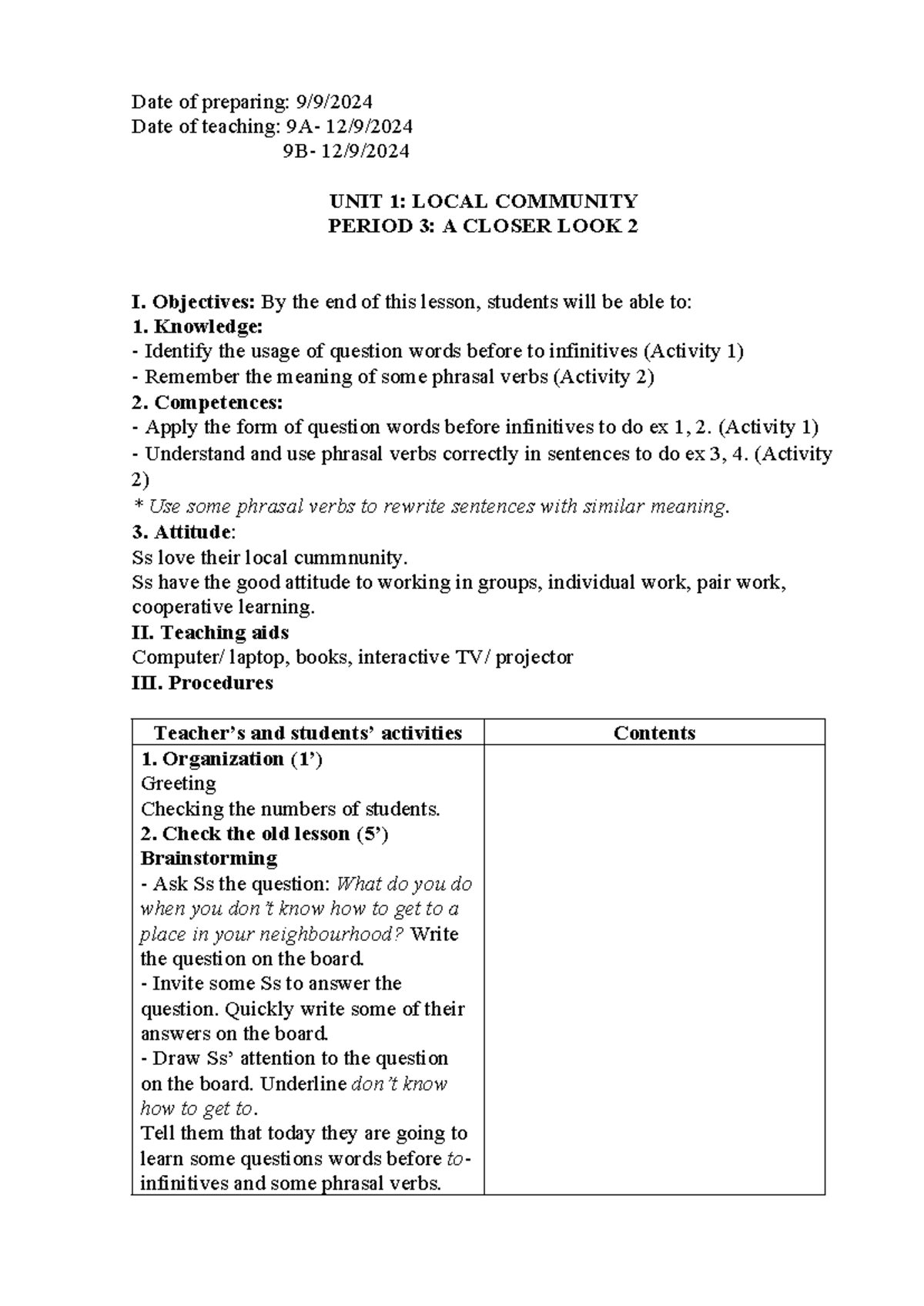 P3: Unit 1 - A Closer Look 2 Lesson Plan and Activities - Studocu