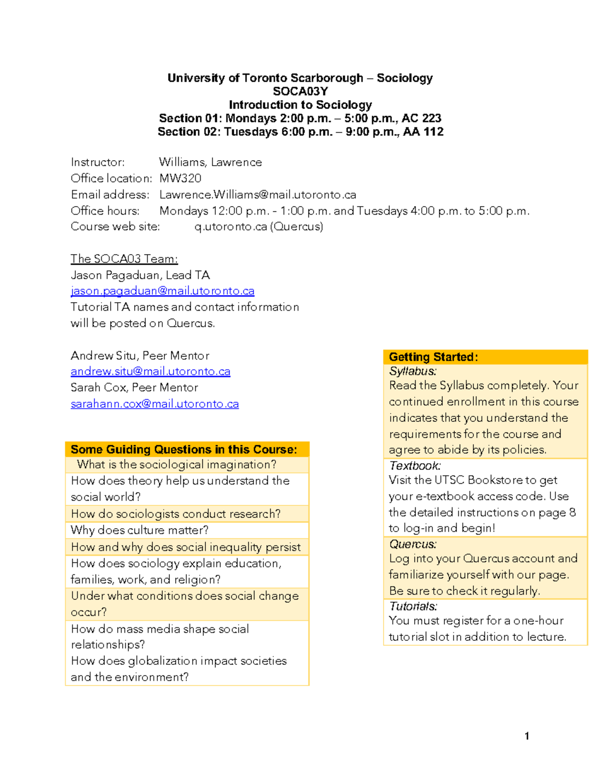 SOCA03Y Syllabus Summary: Introduction to Sociology at UTSC - Studocu