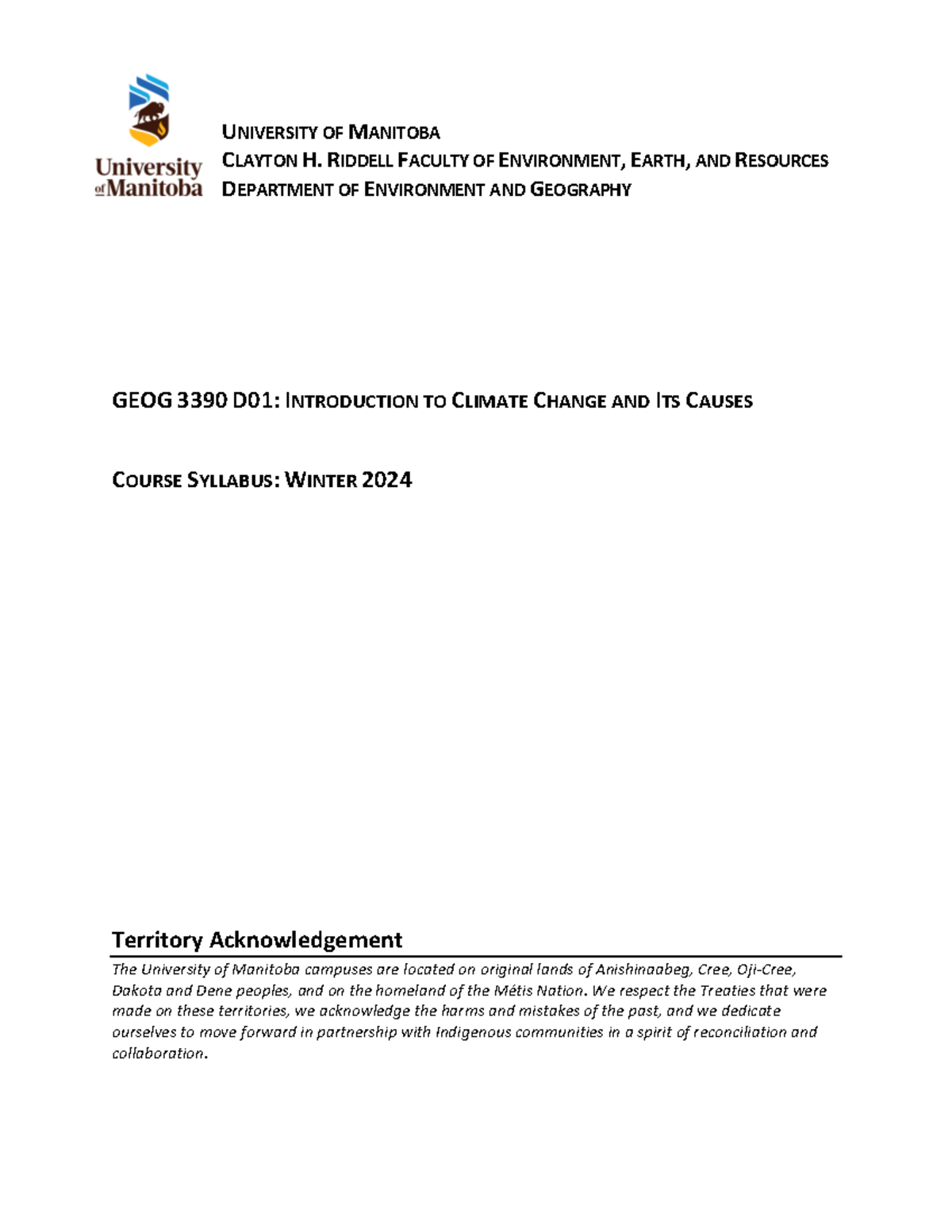 GEOG 3390 D01: Climate Change & Its Causes Syllabus - Winter 2024 - Studocu