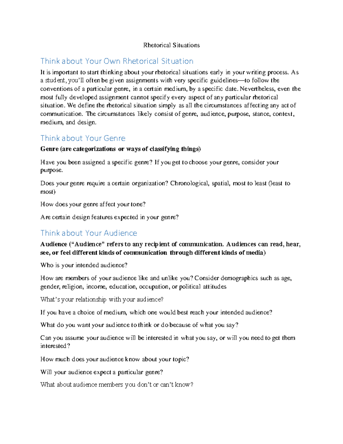 Rhetorical Situations Analysis - Mrs. Cain's Writing Guide - Studocu