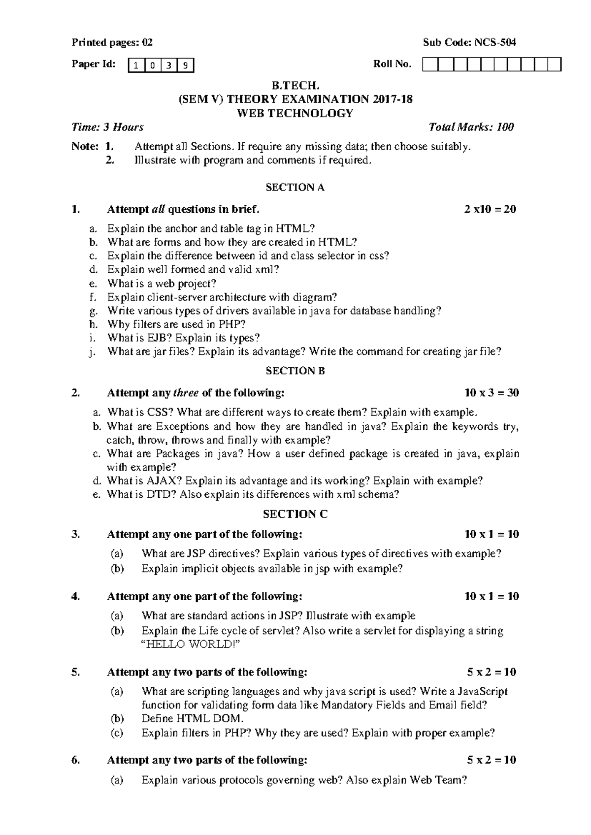 WEB Technology NCS 504 - Theory Exam Notes and Questions - Studocu