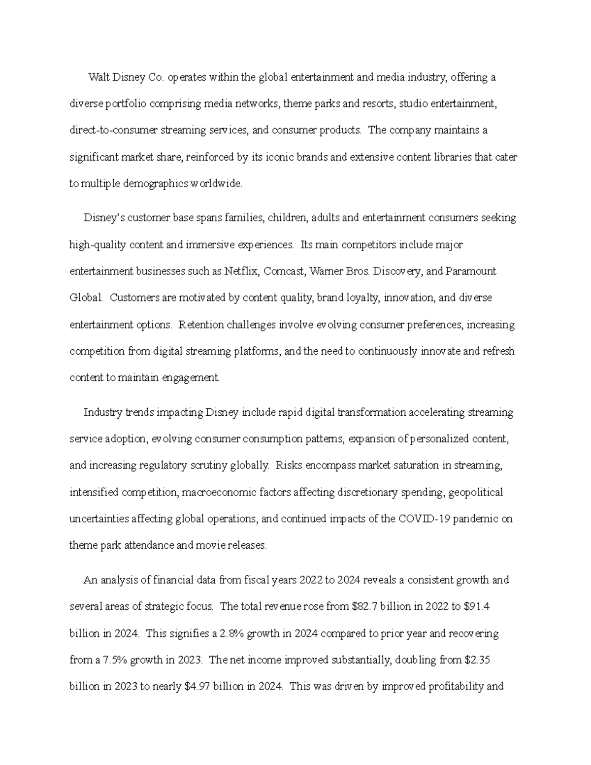 FIN 330 Final Project: Analysis of Walt Disney Co. Financials and CSR ...