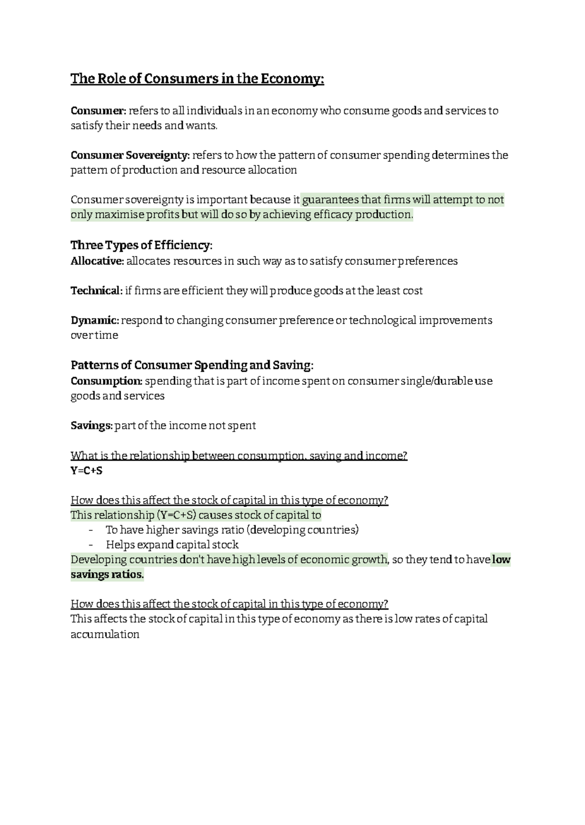 Economics Term 2 Notes: The Role of Consumers and Market Dynamics - Studocu