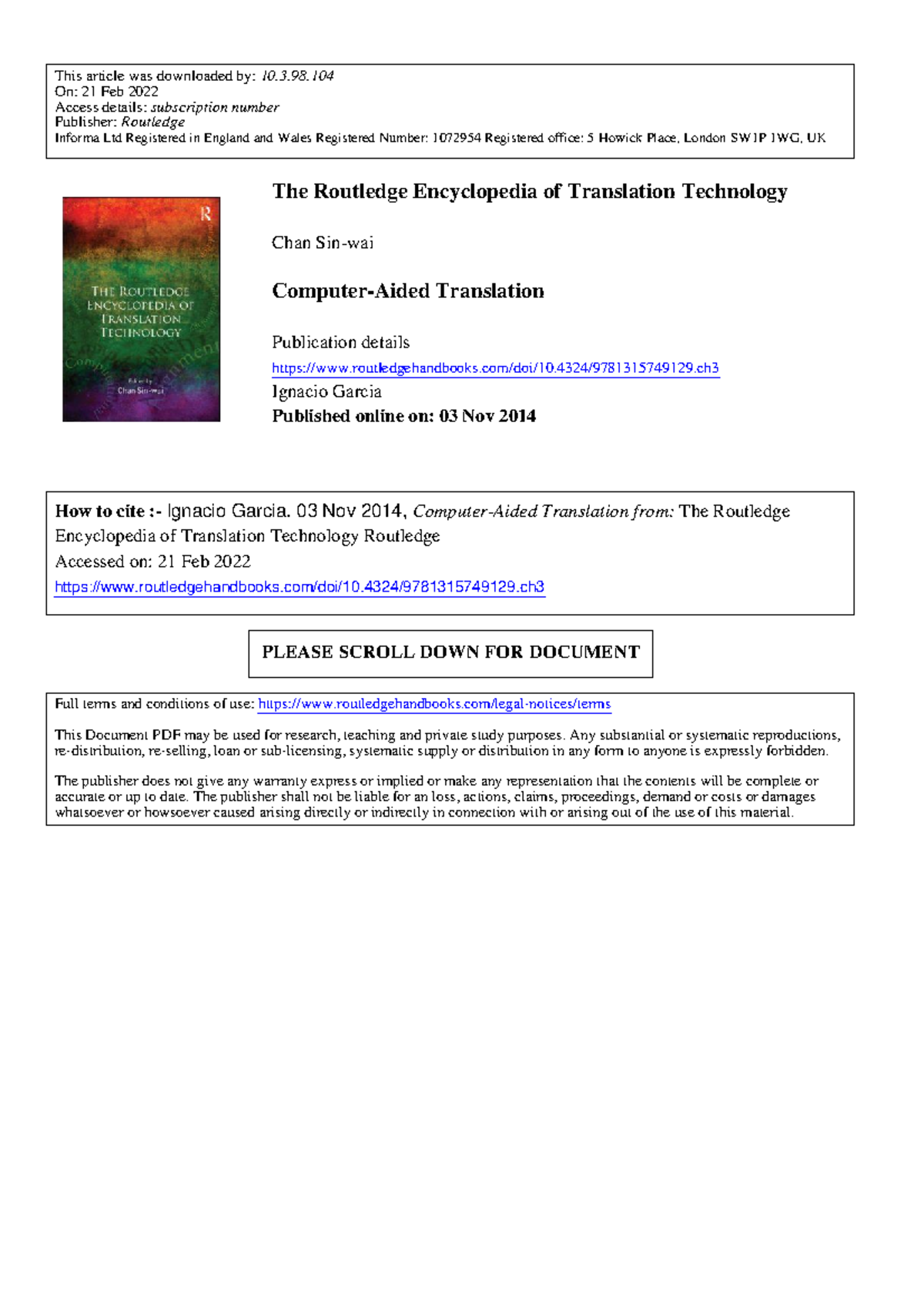 Computer-Aided Translation Systems: An Overview (Routledge Handbook ...