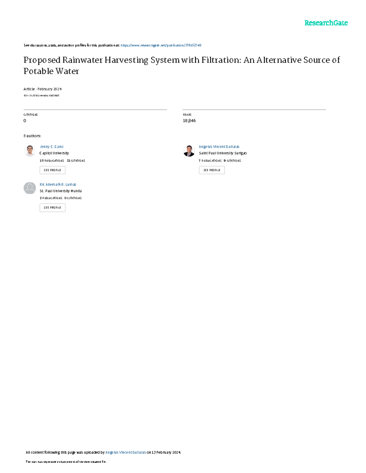 Proposed RWH System with Filtration: A Potable Water Solution (IJR 11. ...
