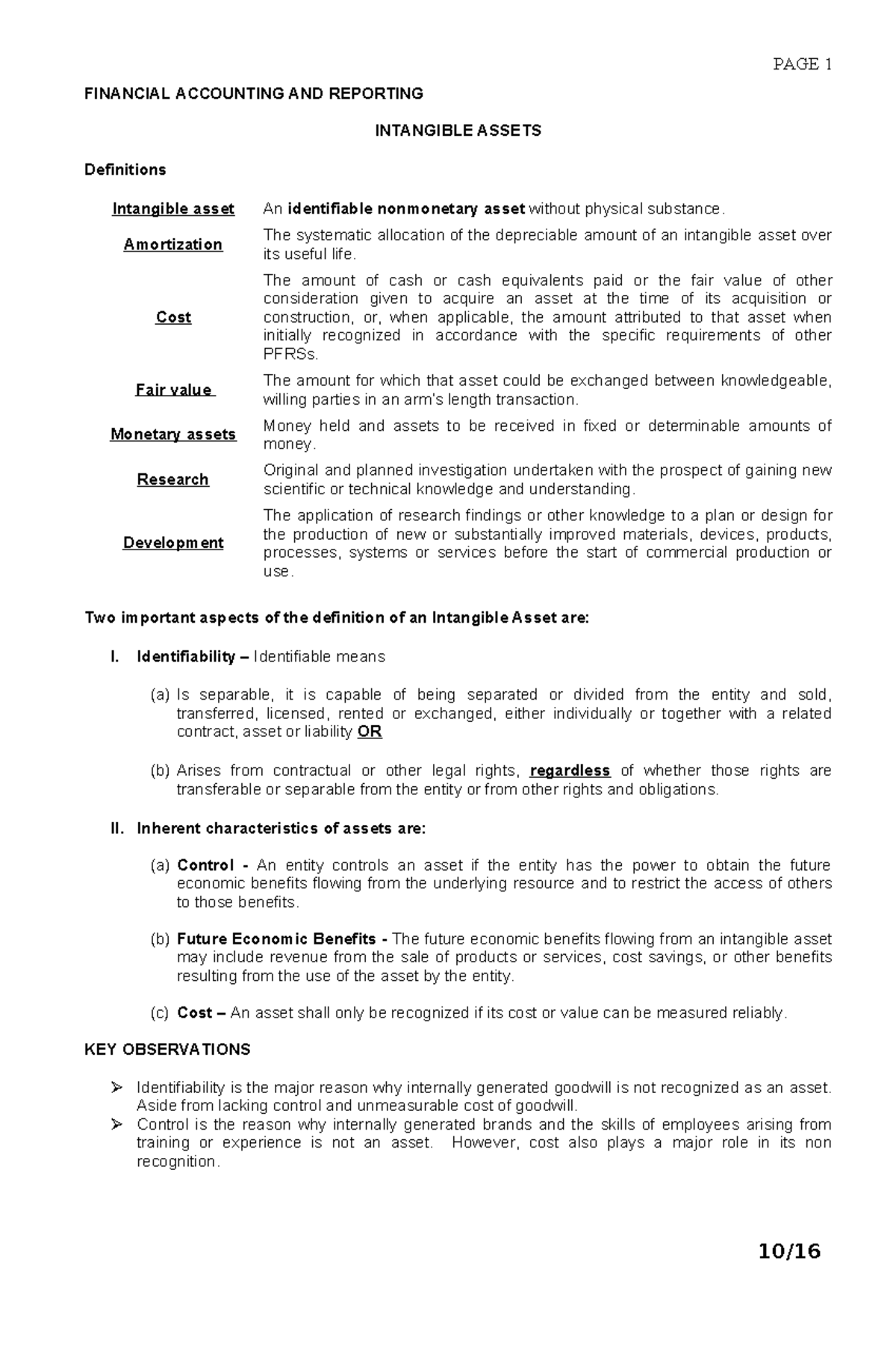 INT 101: Financial Accounting & Reporting on Intangible Assets - Studocu