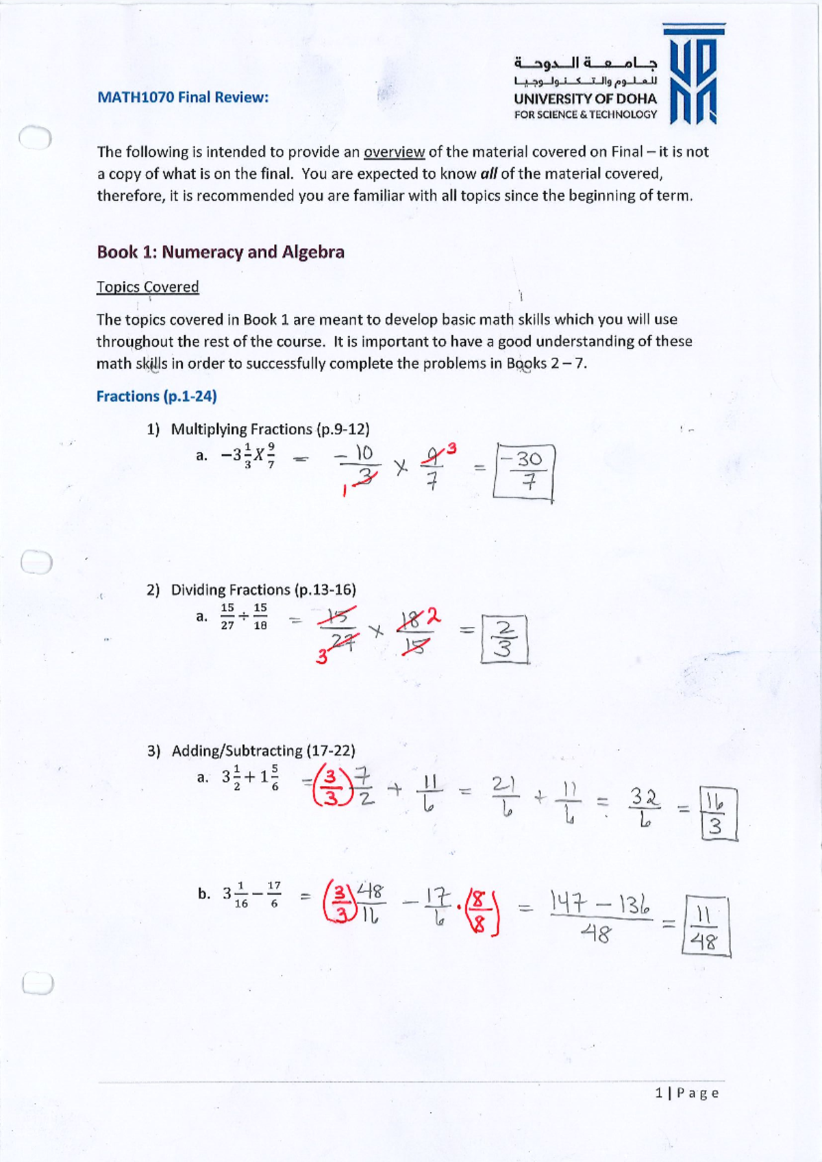 MATH1070 Exam Review Solutions - UD llg p9 Lall MATH1070 Final Review ...
