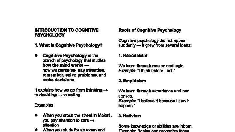 Cognitive Psychology Overview: Key Concepts and Theories (PSY 101 ...