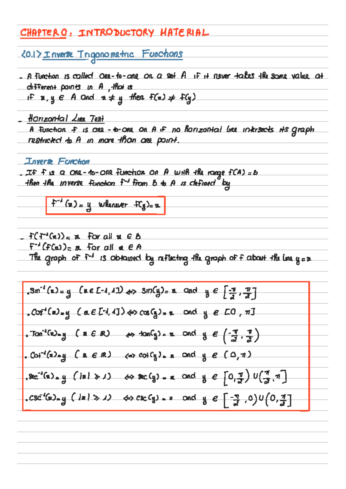 Math 1700 - Lecture Notes on Inverse Trigonometric Functions and ...