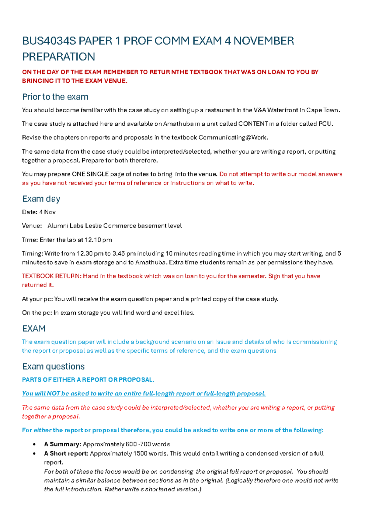 BUS4034S Final Exam Prep: Case Study & Report/Proposal Guidelines - Studocu