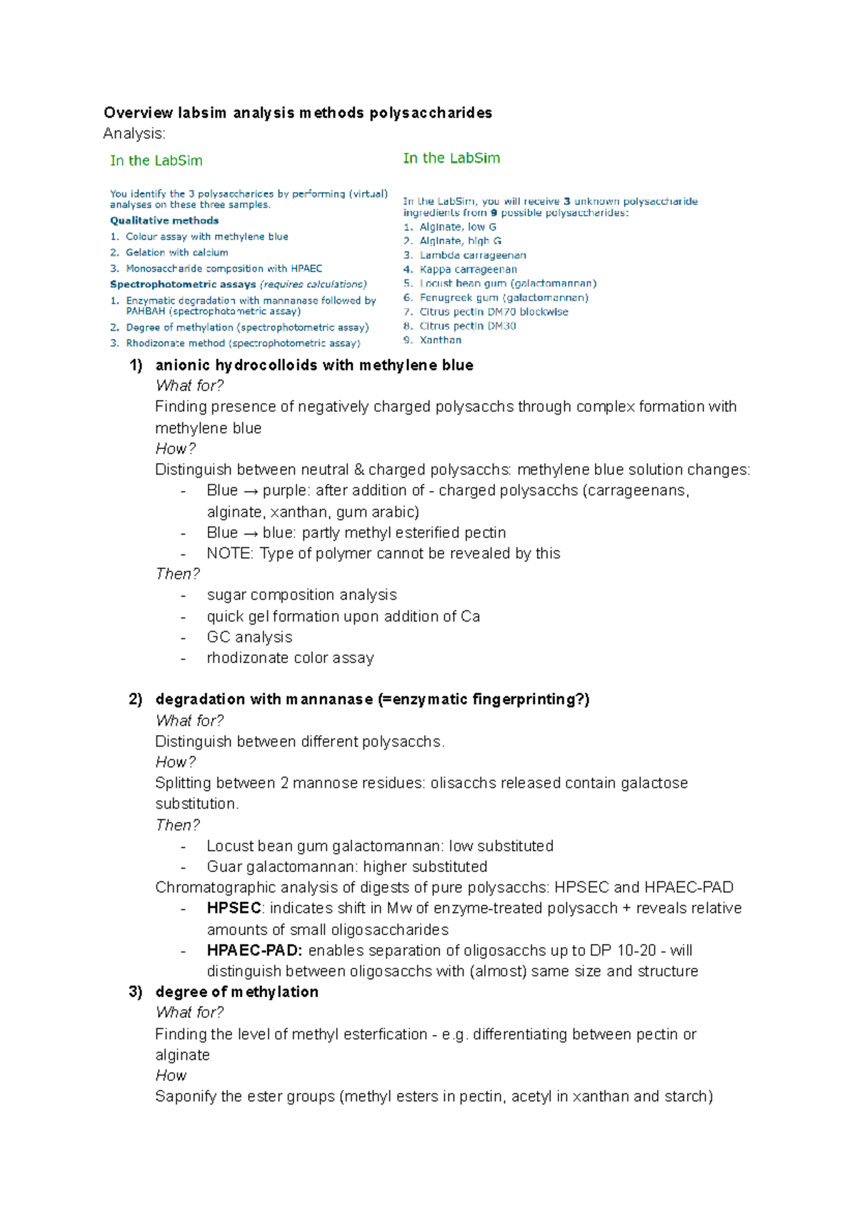 Overview of Labsim Analysis Methods for Polysaccharides - Biol 101 ...