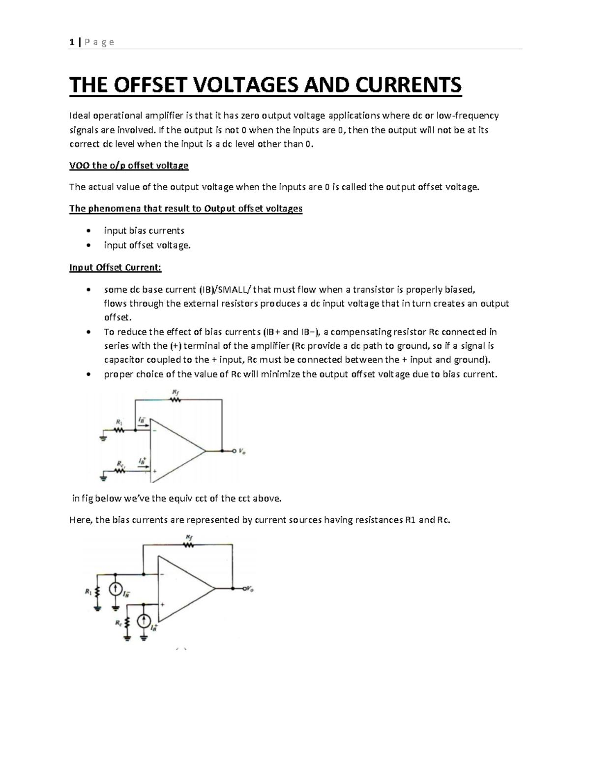 Offset Voltages and Currents in Operational Amplifiers - EE 101 - Studocu