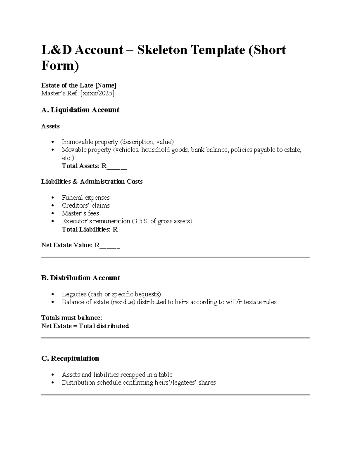 L&D Template & Example Exam Question: Estate Administration Guide - Studocu