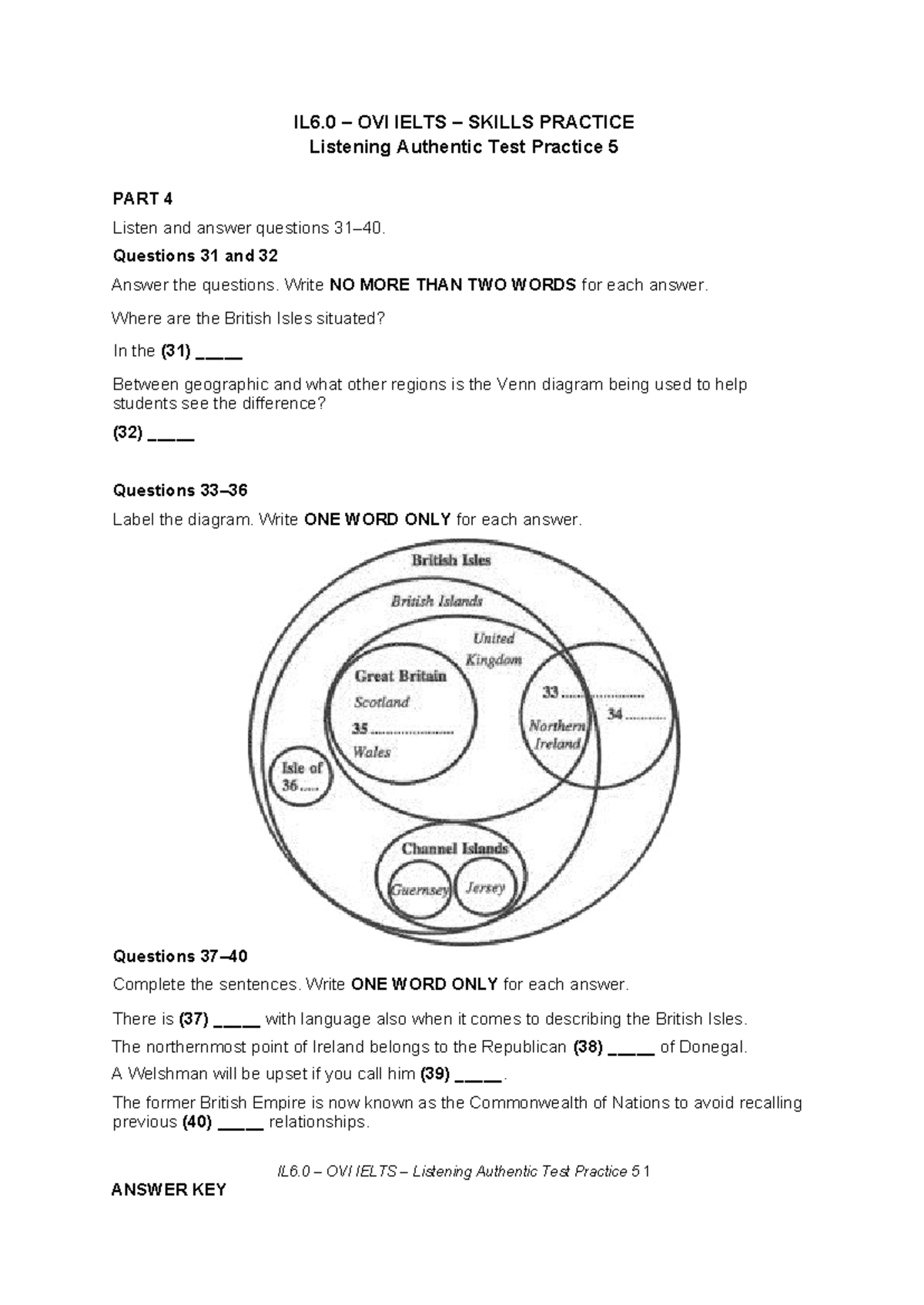 IL6.0 OVI IELTS Listening Authentic Test Practice 5 - Questions ...