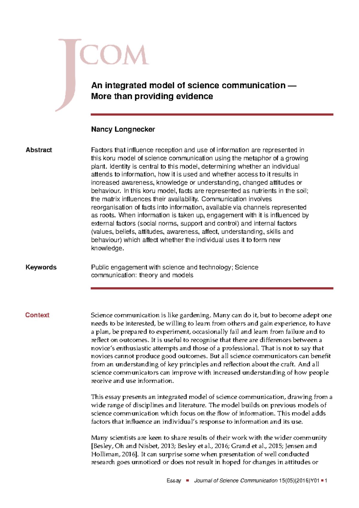 Integrated Model of Science Communication: Insights from Longnecker ...
