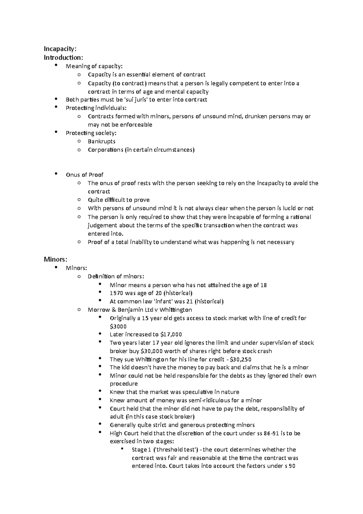 Incapacity - Incapacity: Introduction: Meaning of capacity: o Capacity ...