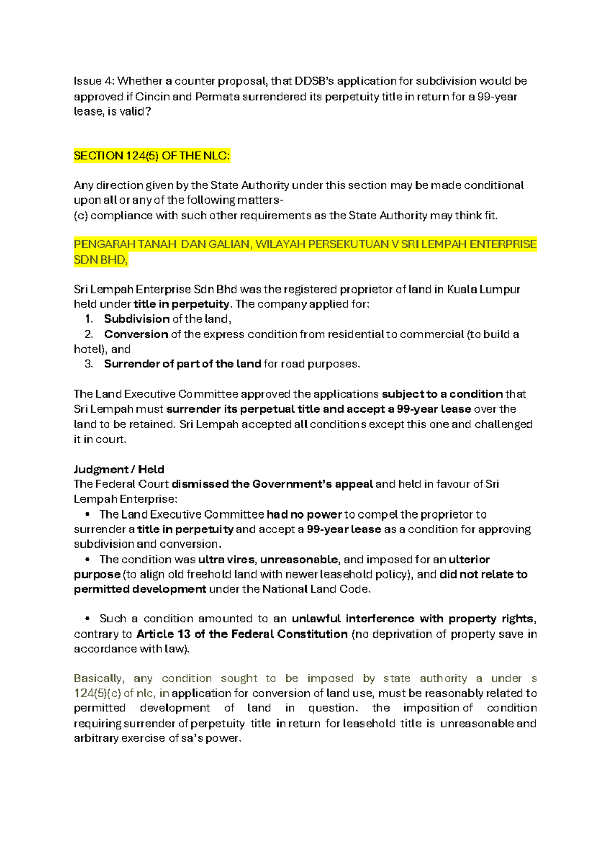 NLC Case Study: Validity of Counter Proposal in Land Subdivision - Studocu