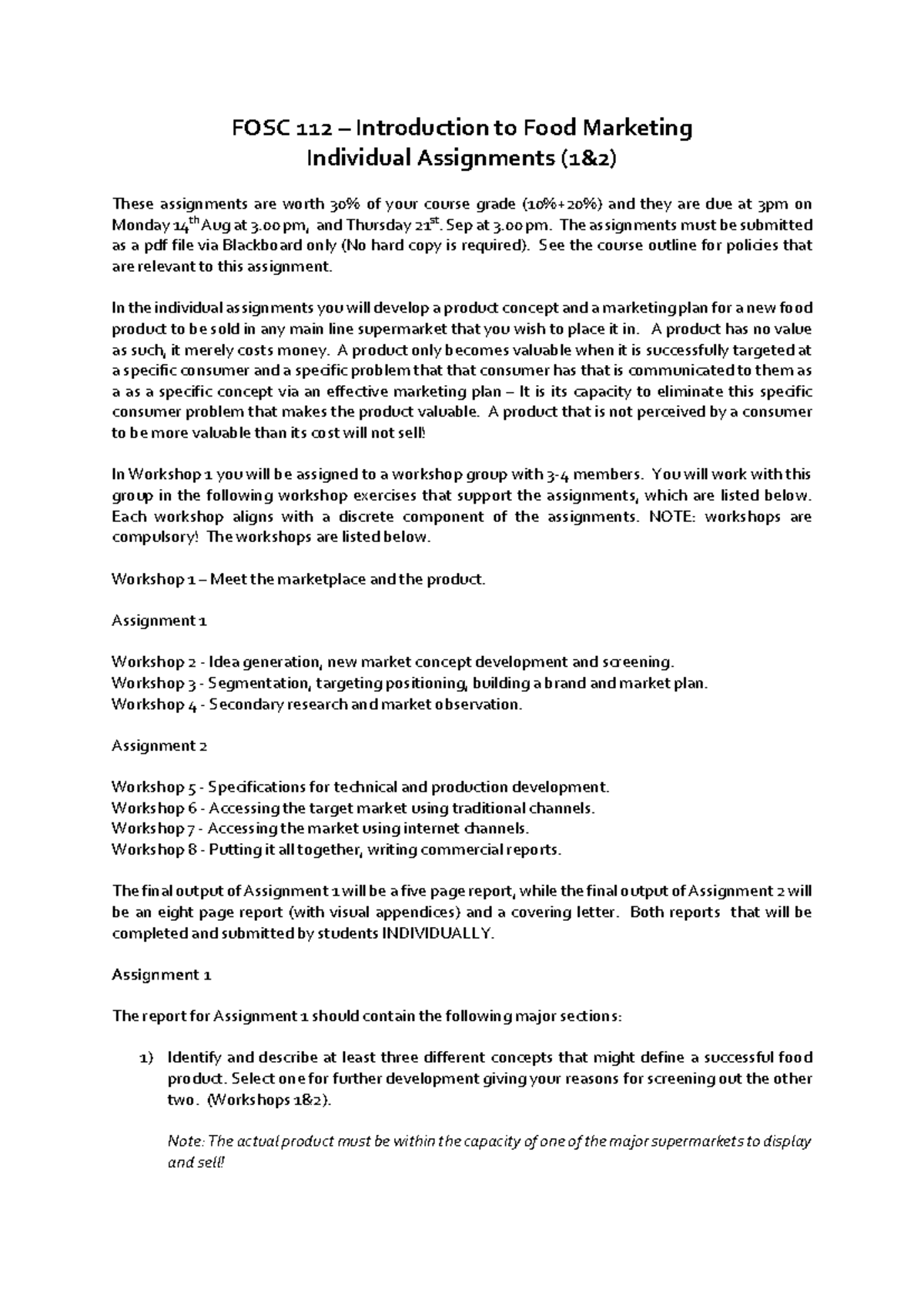 FOSC 112 Individual Assignments 1 & 2 Overview and Guidelines - Studocu