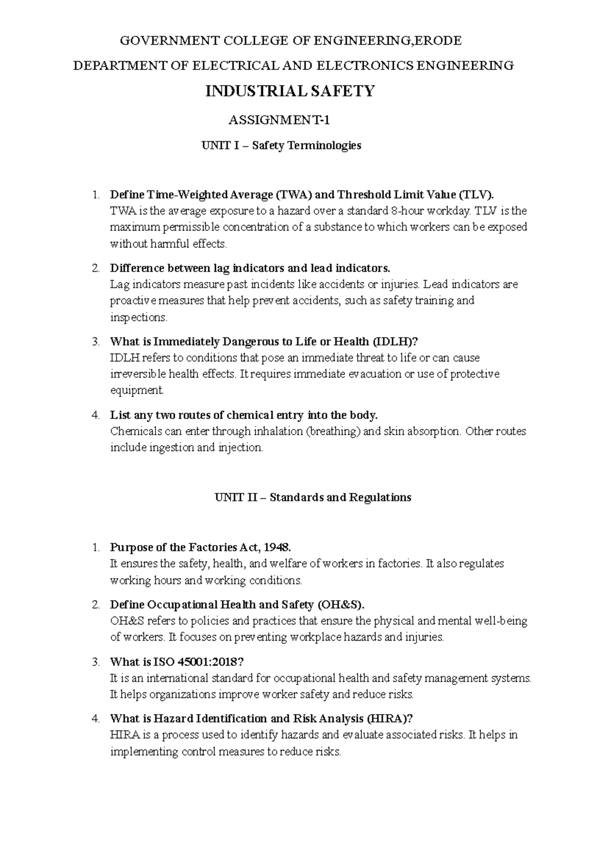 IS-Assignment: Industrial Safety Notes for EEE Students - Studocu