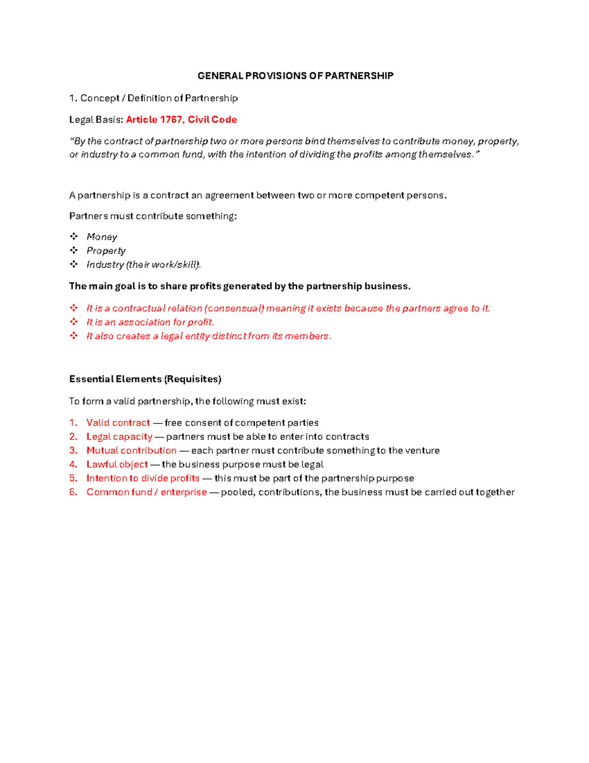 Partnership Law Overview: General Provisions and Key Concepts - Studocu