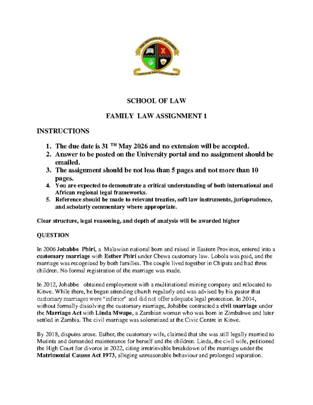 FAMILY LAW ASSIGNMENT 1 (LAW 2026): Customary vs. Civil Marriage ...