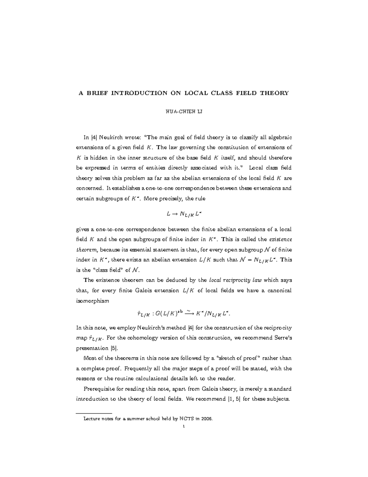 Lcft - Lecture Notes on Local Class Field Theory - Studocu