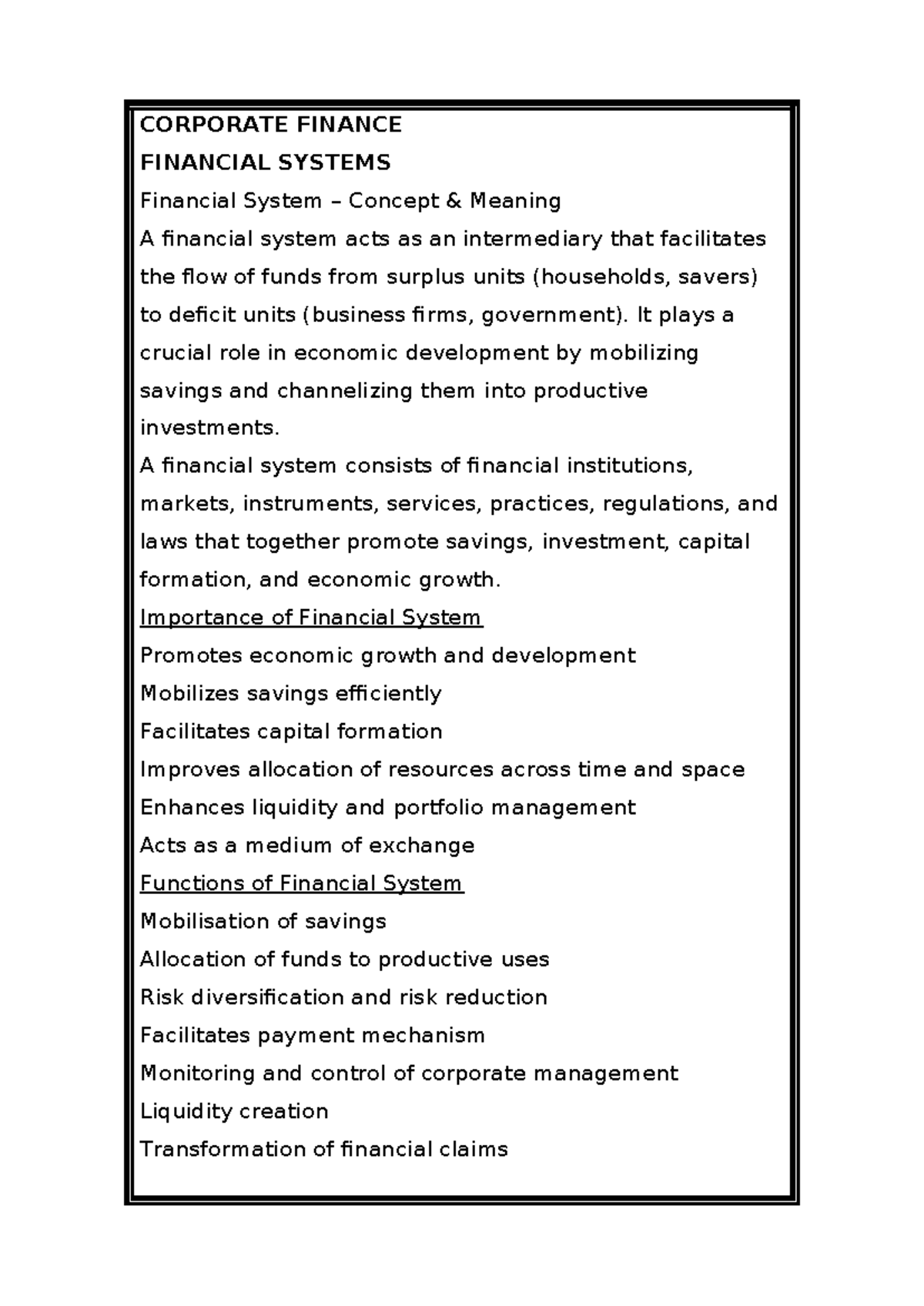 3. Financial Systems - Key Concepts and Notes on Finance - Studocu