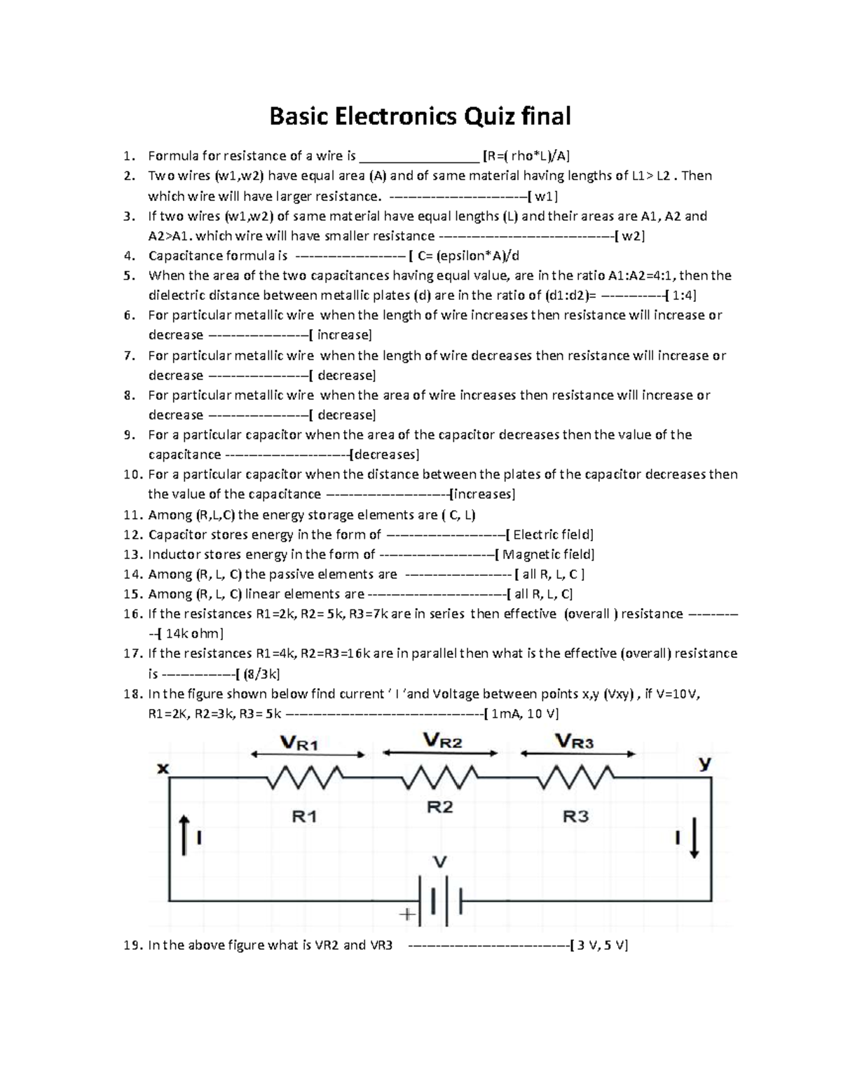 Basic Electronics Quiz Final - Key Concepts and Formulas - Studocu