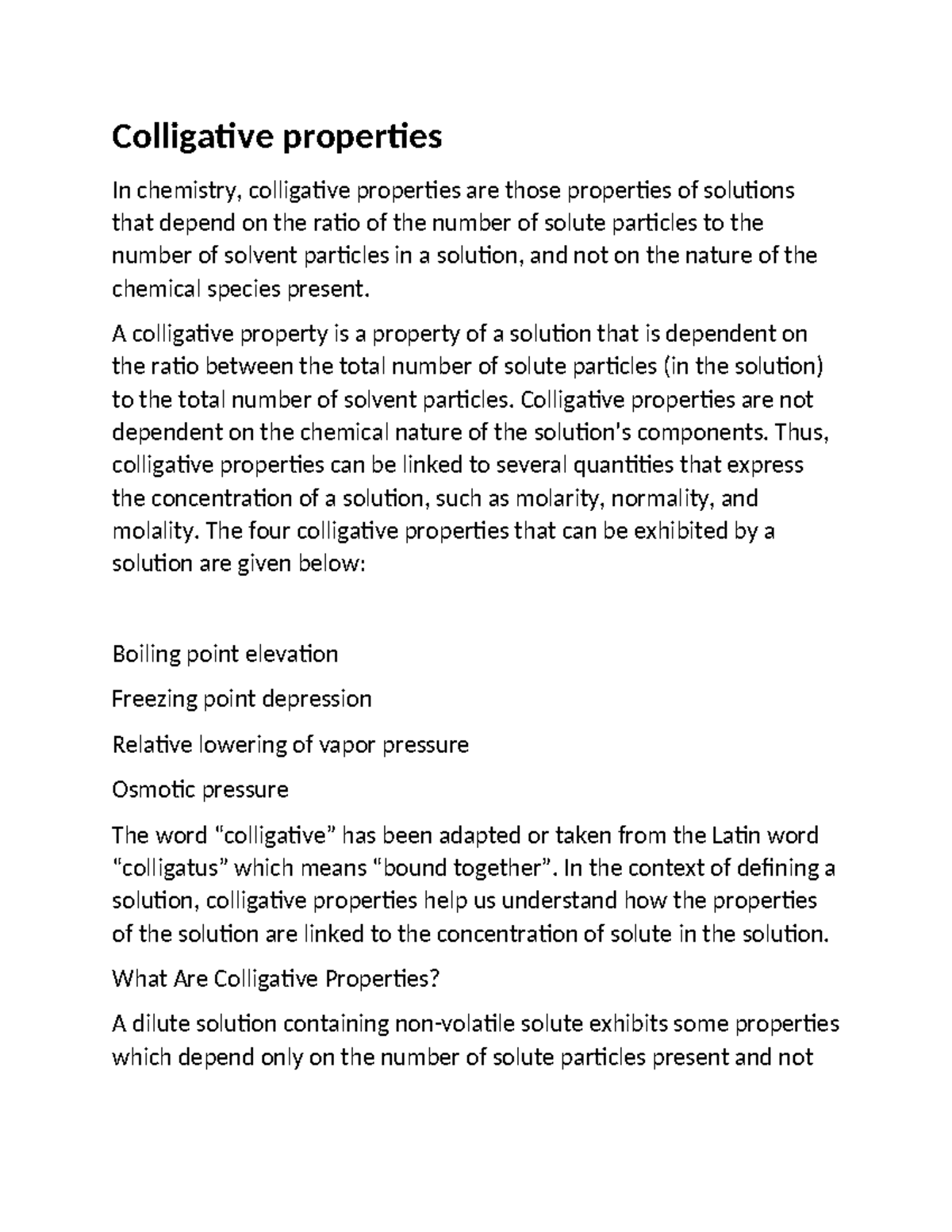 Colligative Properties Of Solutions Depend On