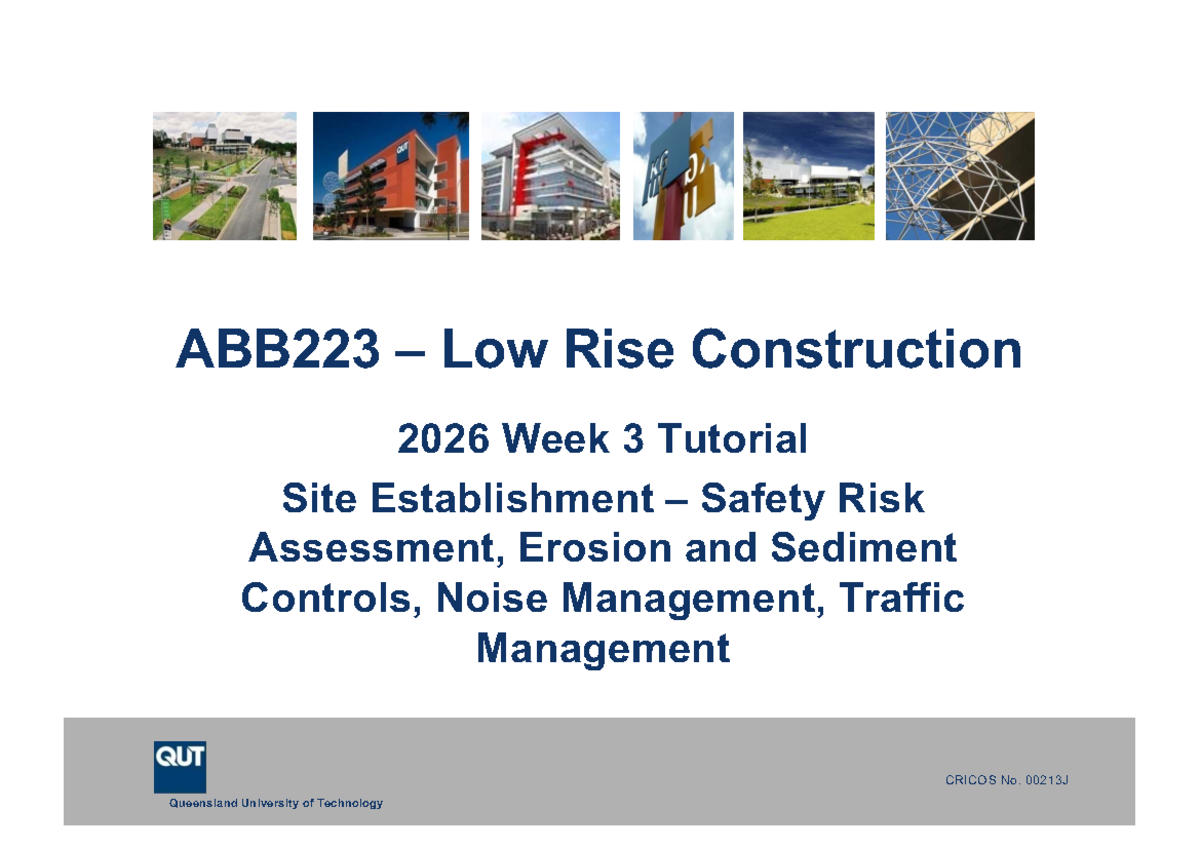 ABB223 Low Rise Construction 2026 Week 3 Tutorial: Site Safety ...