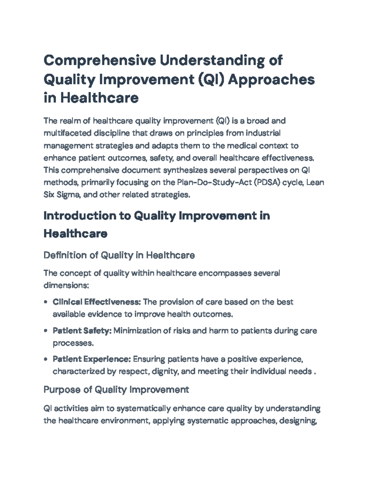 Quality Improvement Approaches in Healthcare: Focus on QI Models and ...