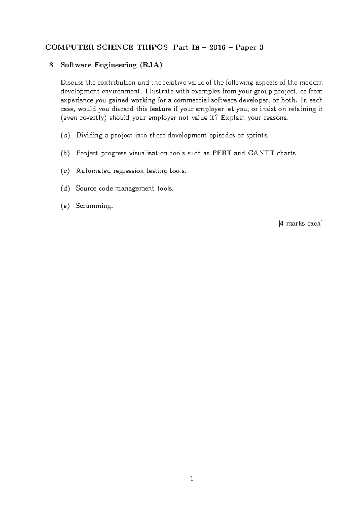 Y2016 Software Engineering Exam Paper 3 Question 8 Analysis - Studocu