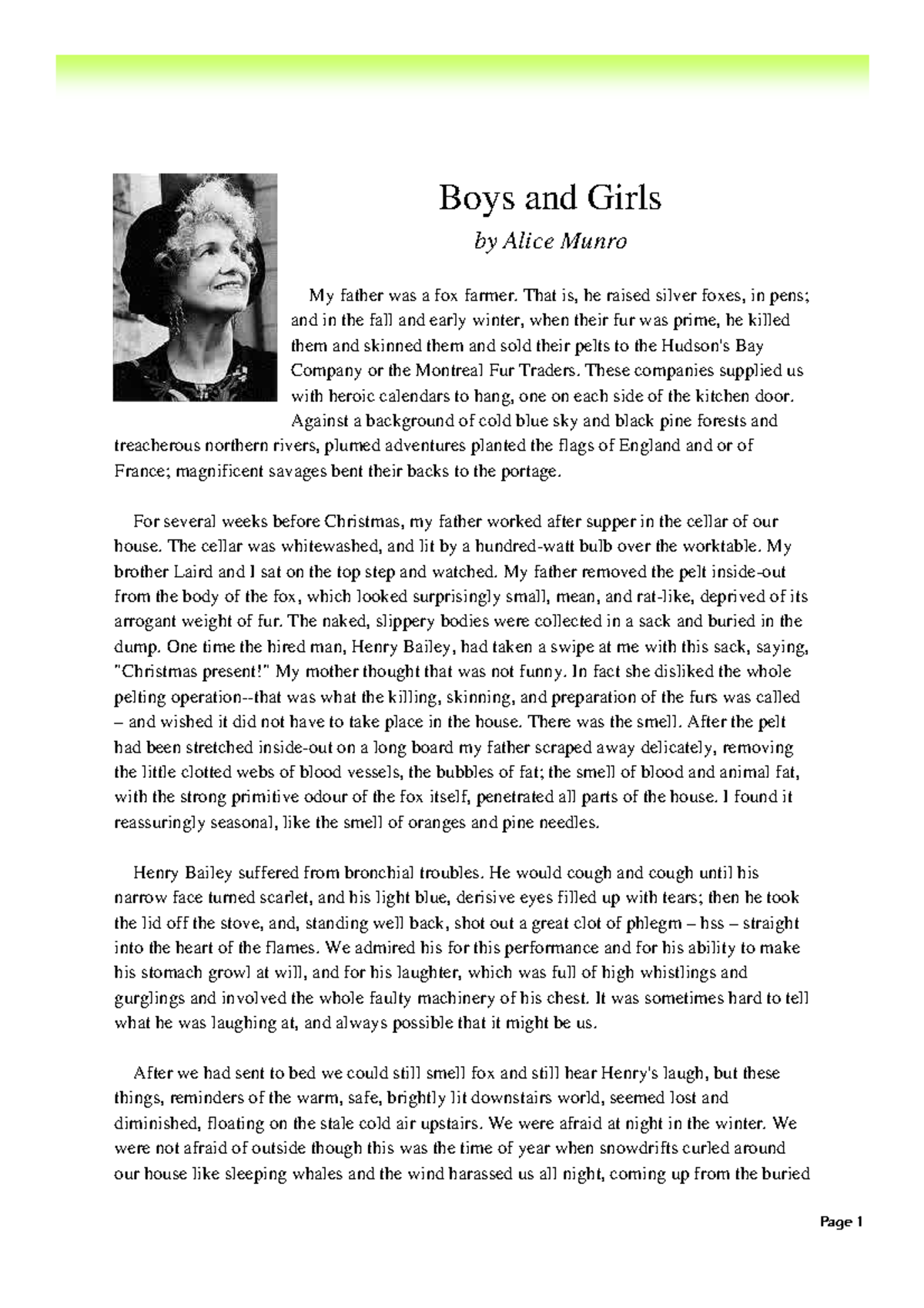 Boys and Girls: A Study of Alice Munro's Short Story Analysis - Studocu