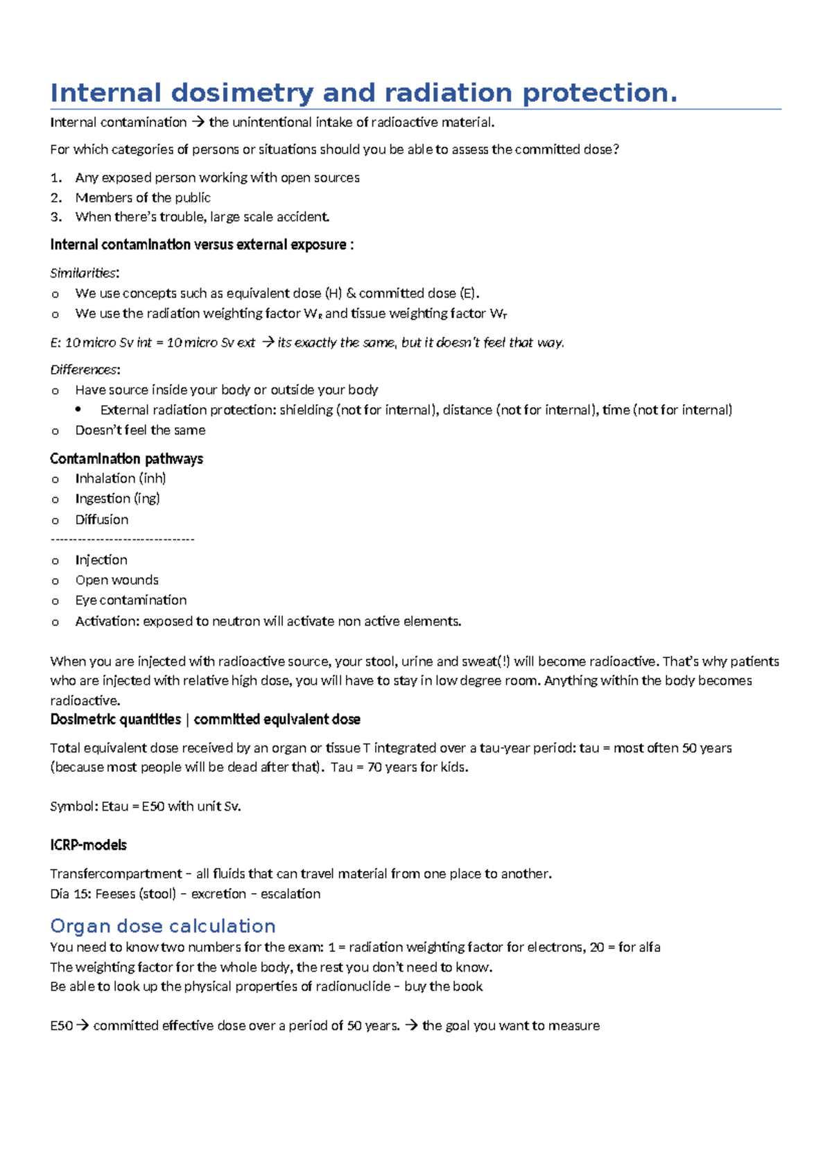 Internal Dosimetry & Radiation Protection Notes 28-2 - Studeersnel