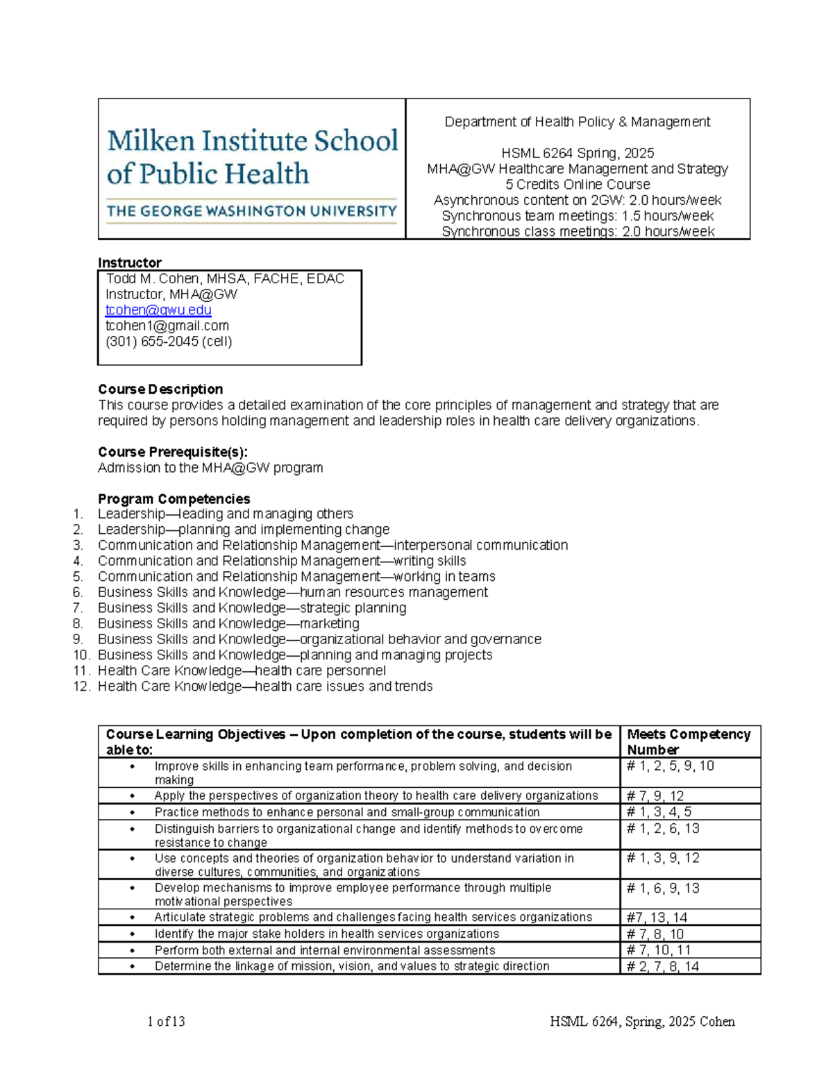 Healthcare Management & Strategy Syllabus HSML 6264 Spring 2025 - Studocu