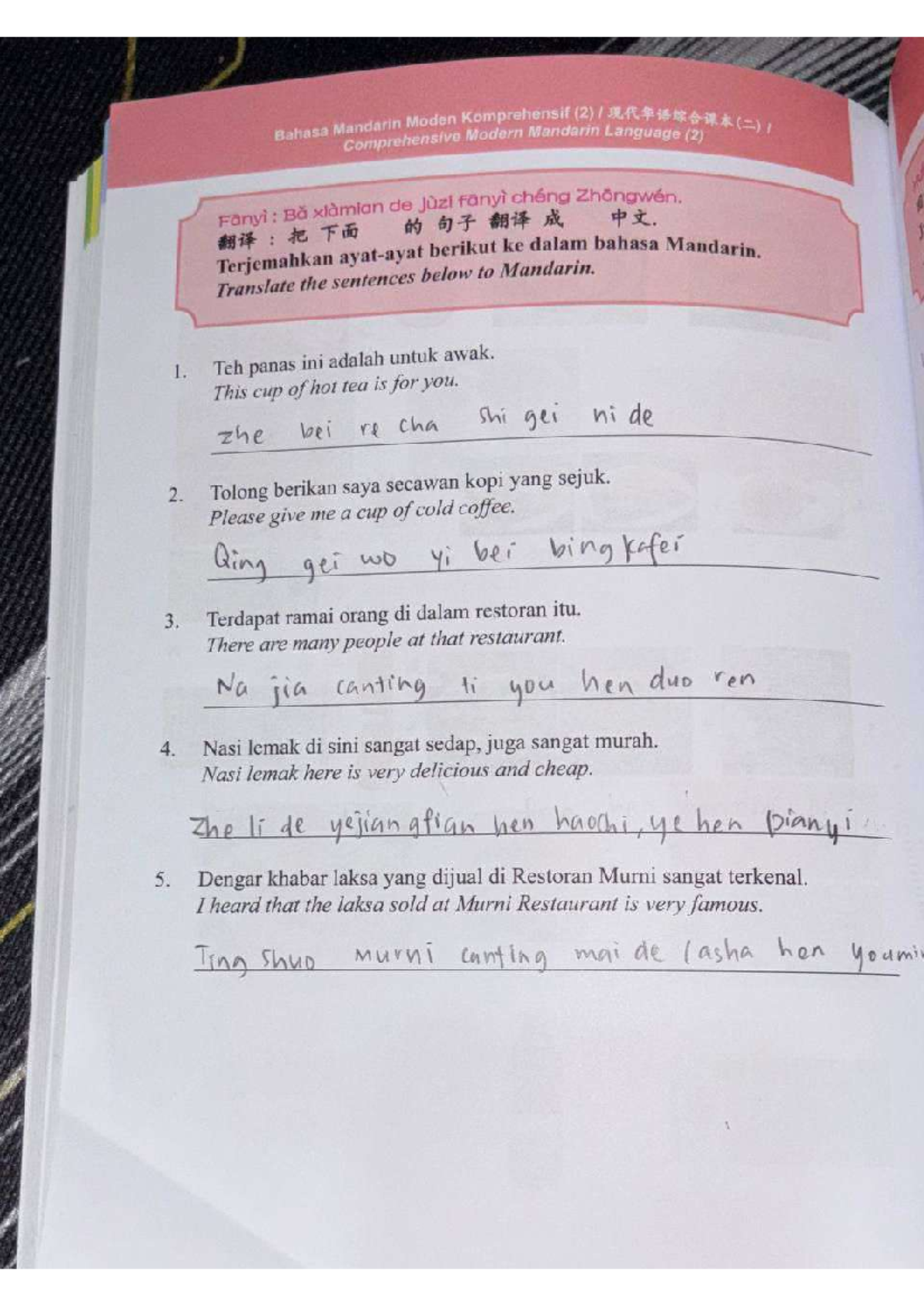 Bahasa Mandarin Moden Komprehensif (2) - Exercise Chapter 5 - Studocu