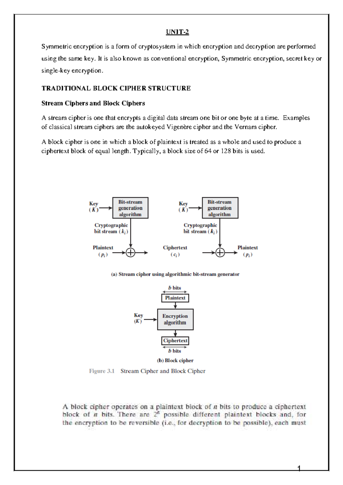 CNS - UNIT-2 - Symmetric Encryption and Block Cipher Techniques - Studocu