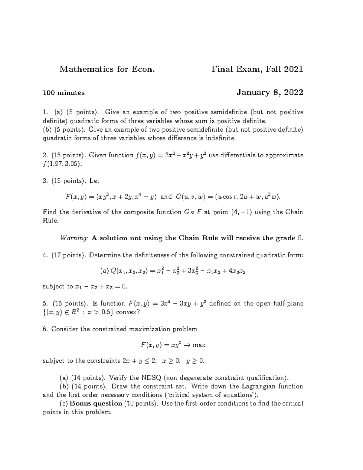 Mf EFinal Exam2021 - 2021 final - Mathematics for Econ. Final Exam ...