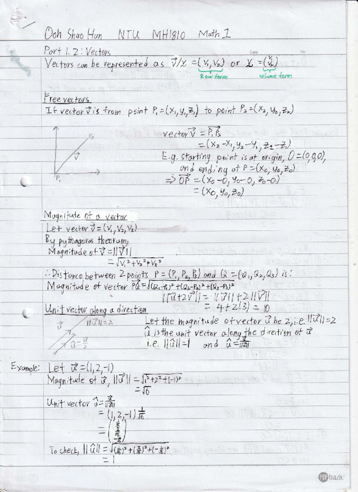 MH1810 Vectors Summary Notes - Studocu