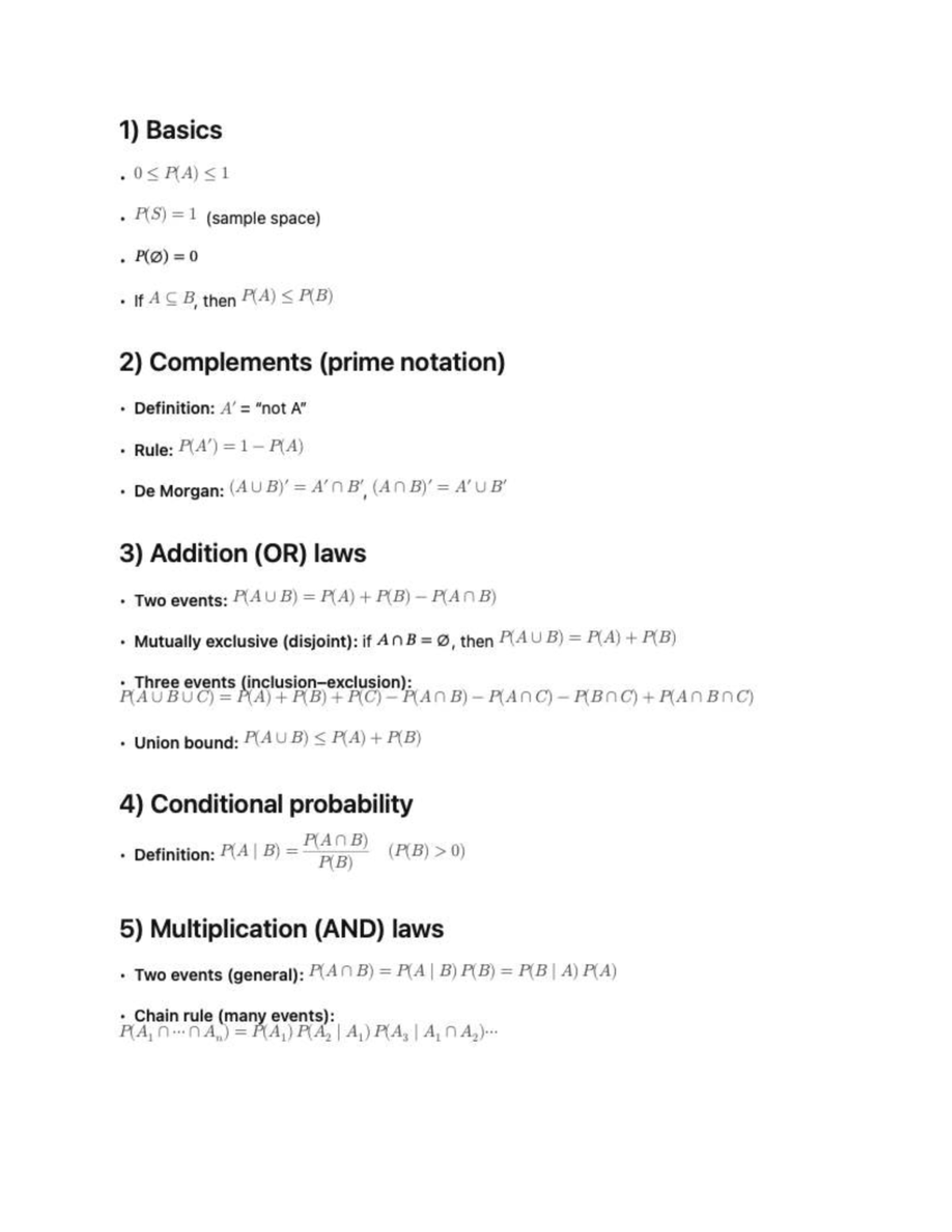 Stats 2035 - Probability Formula Sheet for Basics & Laws - Studocu
